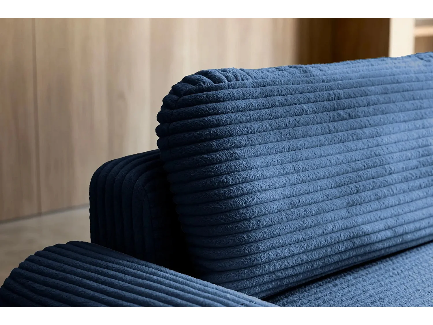 OLYMPE - Canapé d'angle velours cotelé 4 places - Bleu - Droit