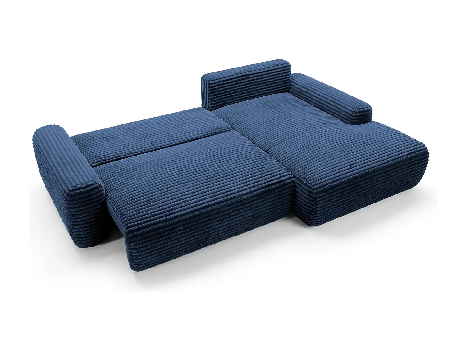 OLYMPE - Canapé d'angle velours cotelé 4 places - Bleu - Droit