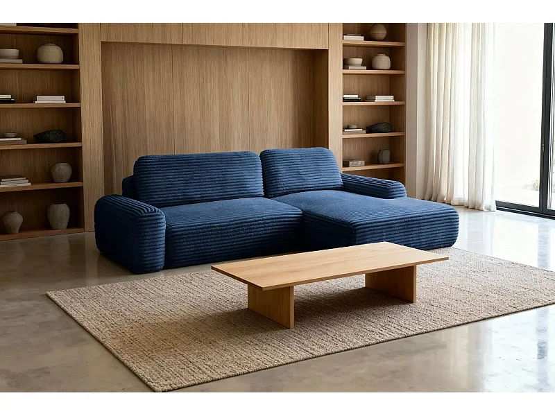 OLYMPE - Canapé d'angle velours cotelé 4 places - Bleu - Droit