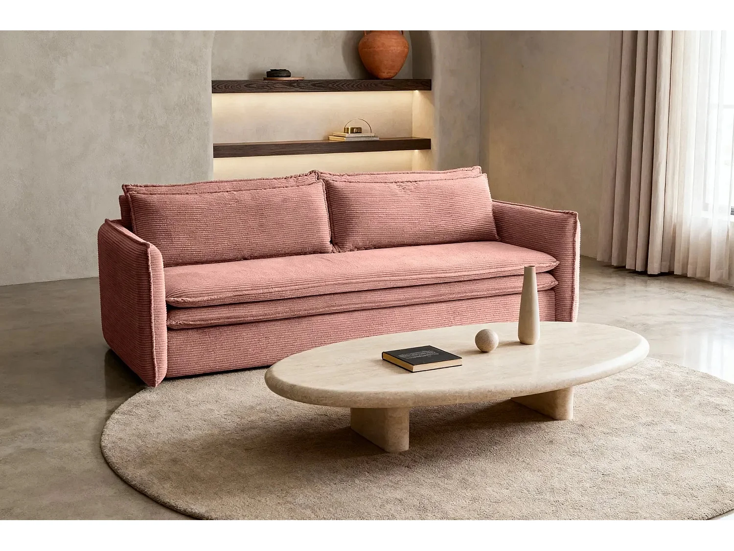 OSCAR - Canapé droit convertible 3 places - Rose