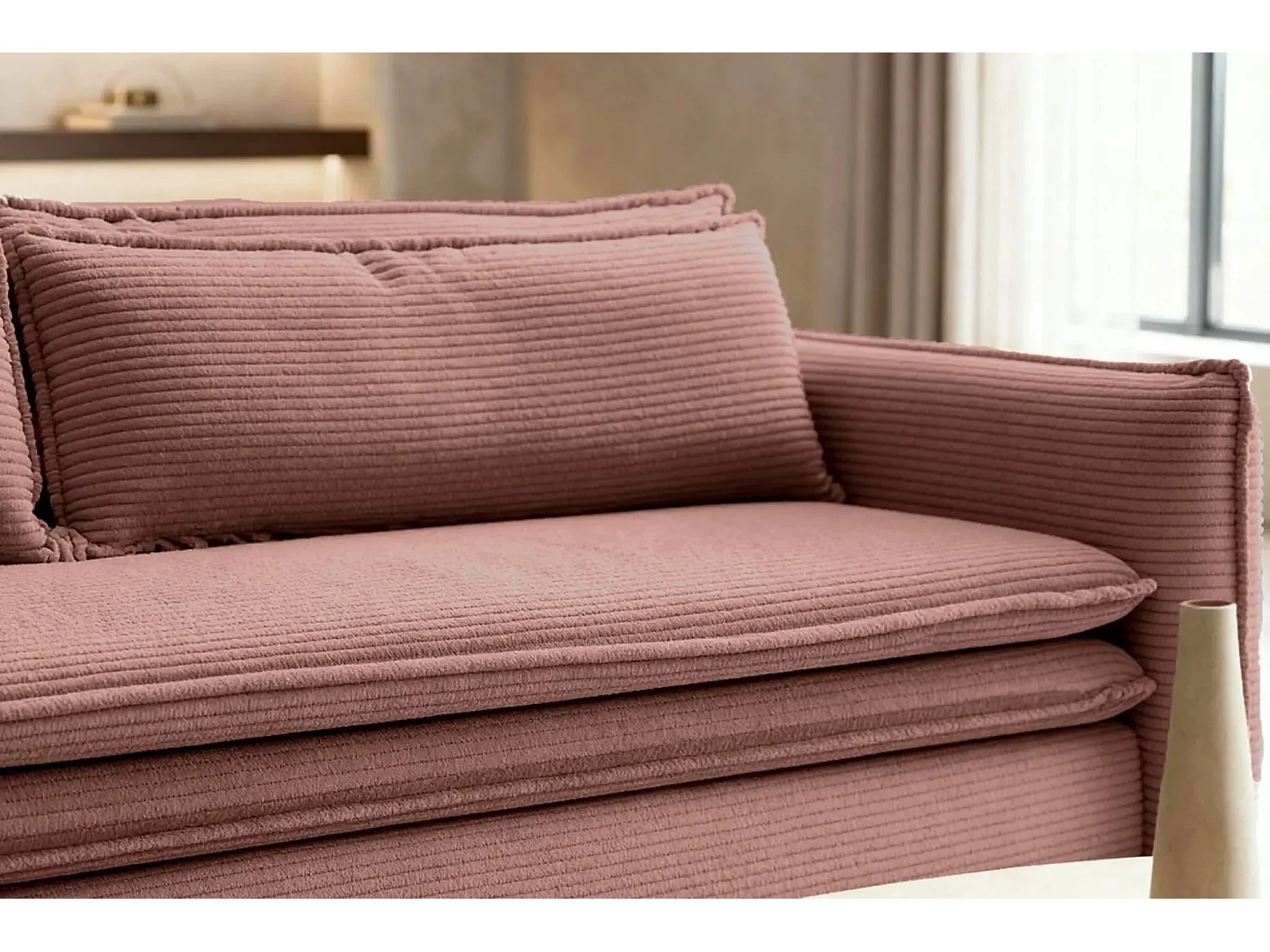 OSCAR - Canapé droit convertible 3 places - Rose