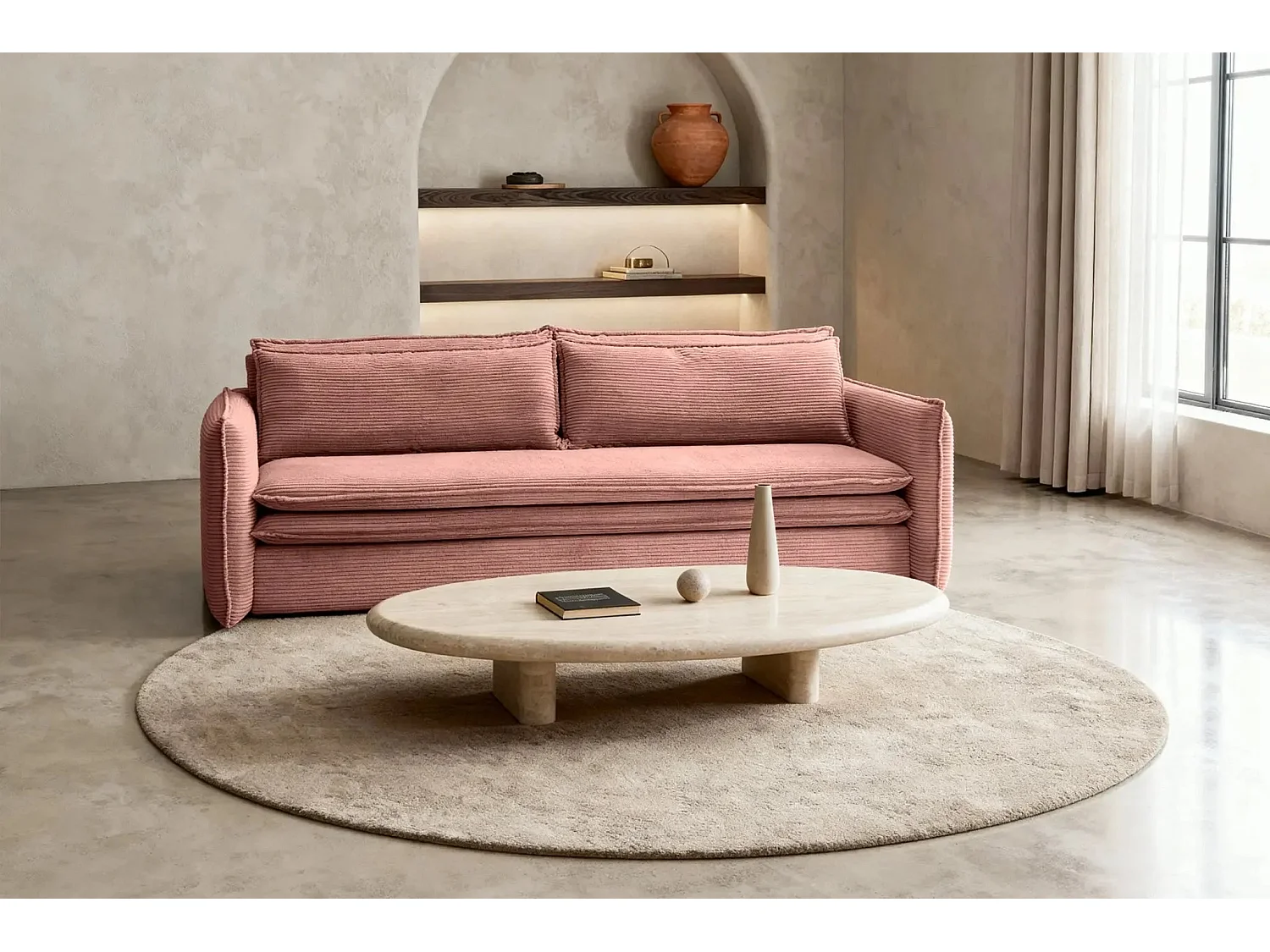 OSCAR - Canapé droit convertible 3 places - Rose