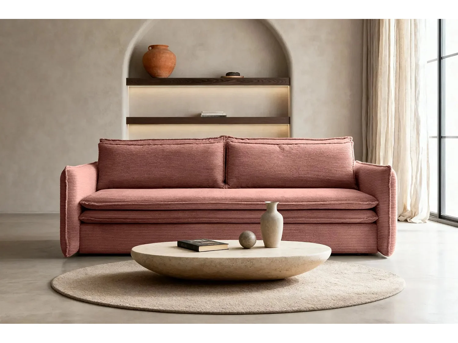 OSCAR - Canapé droit convertible 3 places 3 places - Rose