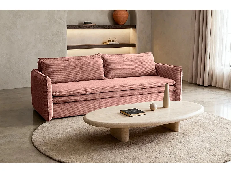 OSCAR - Canapé droit convertible 3 places 3 places - Rose