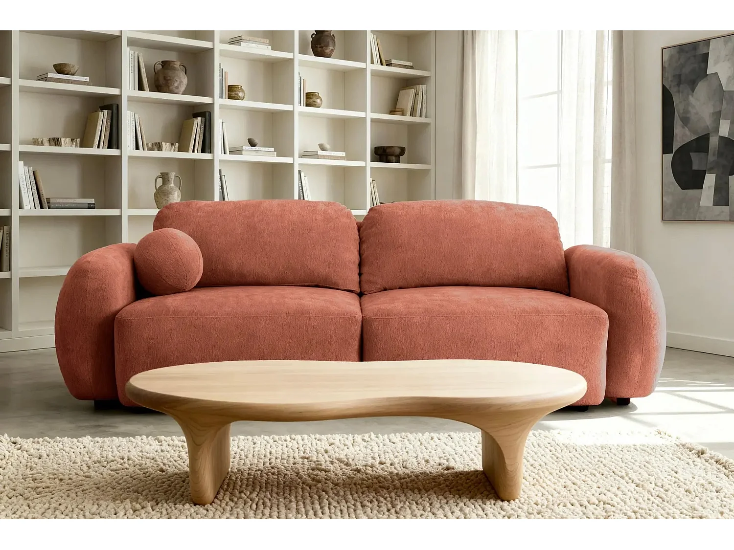 MARTIN - Canapé droit tissu chiné - Terracotta