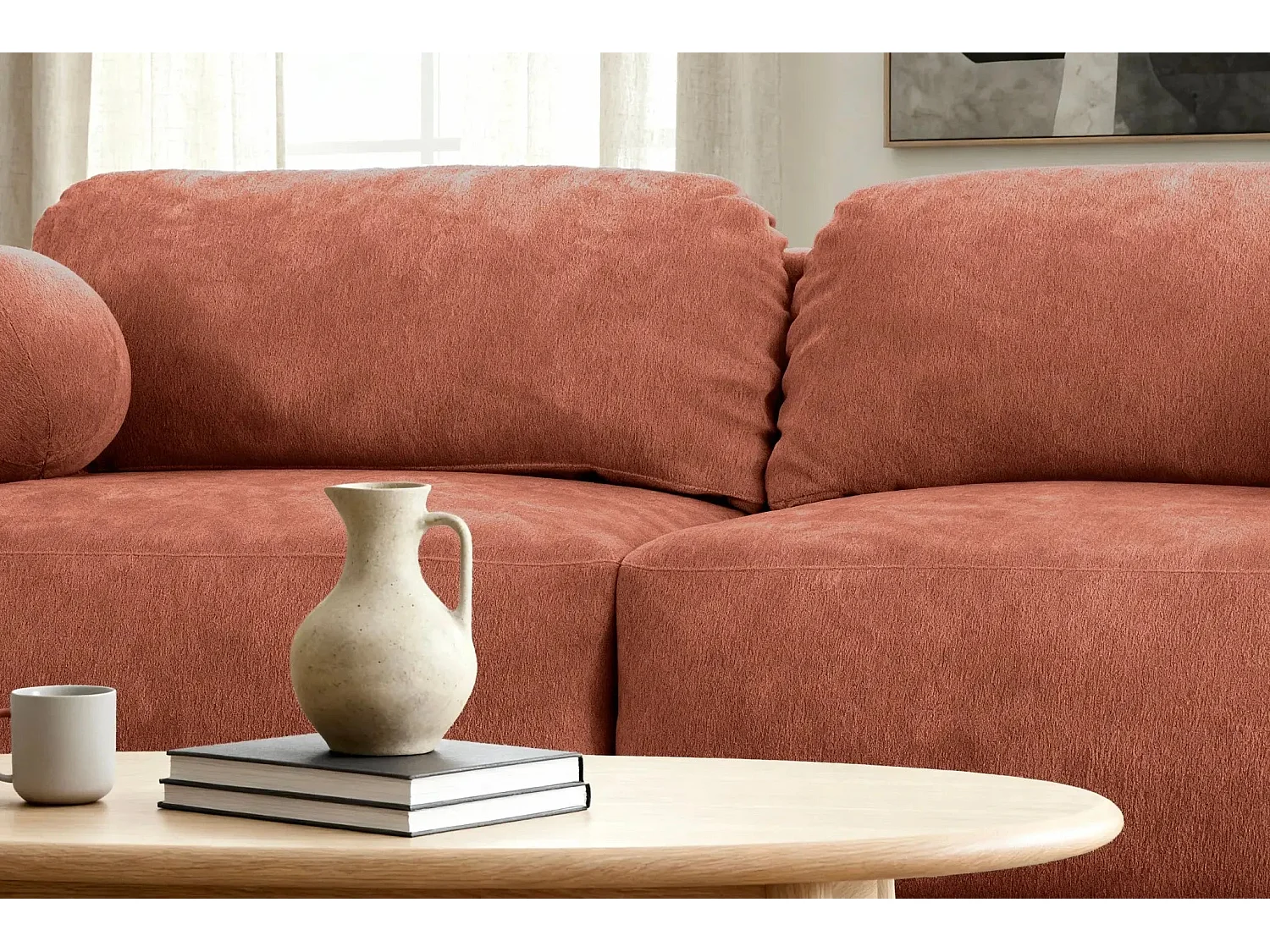 MARTIN - Canapé droit tissu chiné 2 places - Terracotta