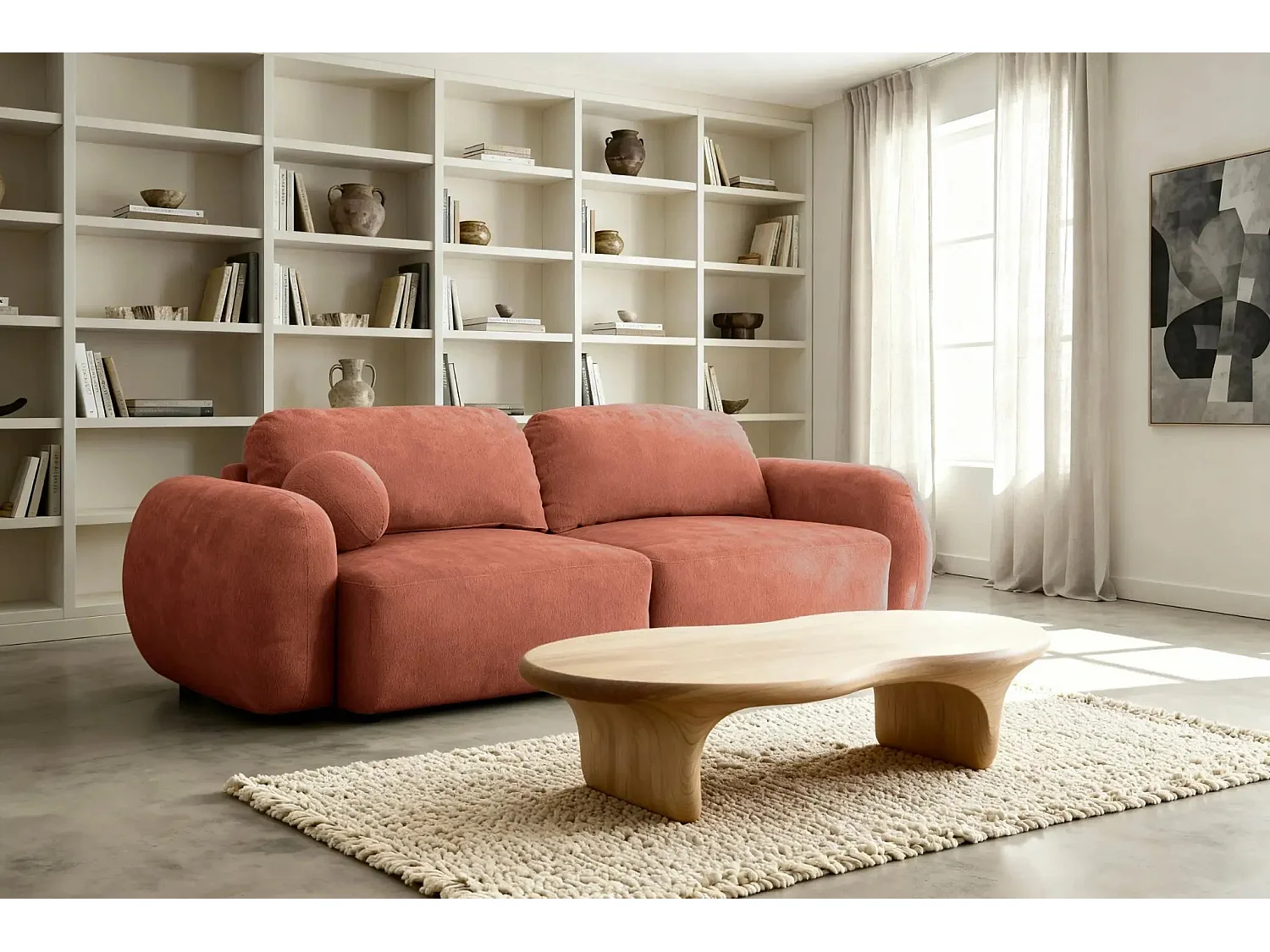 MARTIN - Canapé droit tissu chiné 2 places - Terracotta