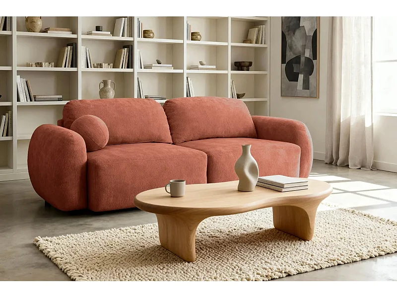 MARTIN - Canapé droit tissu chiné - Terracotta