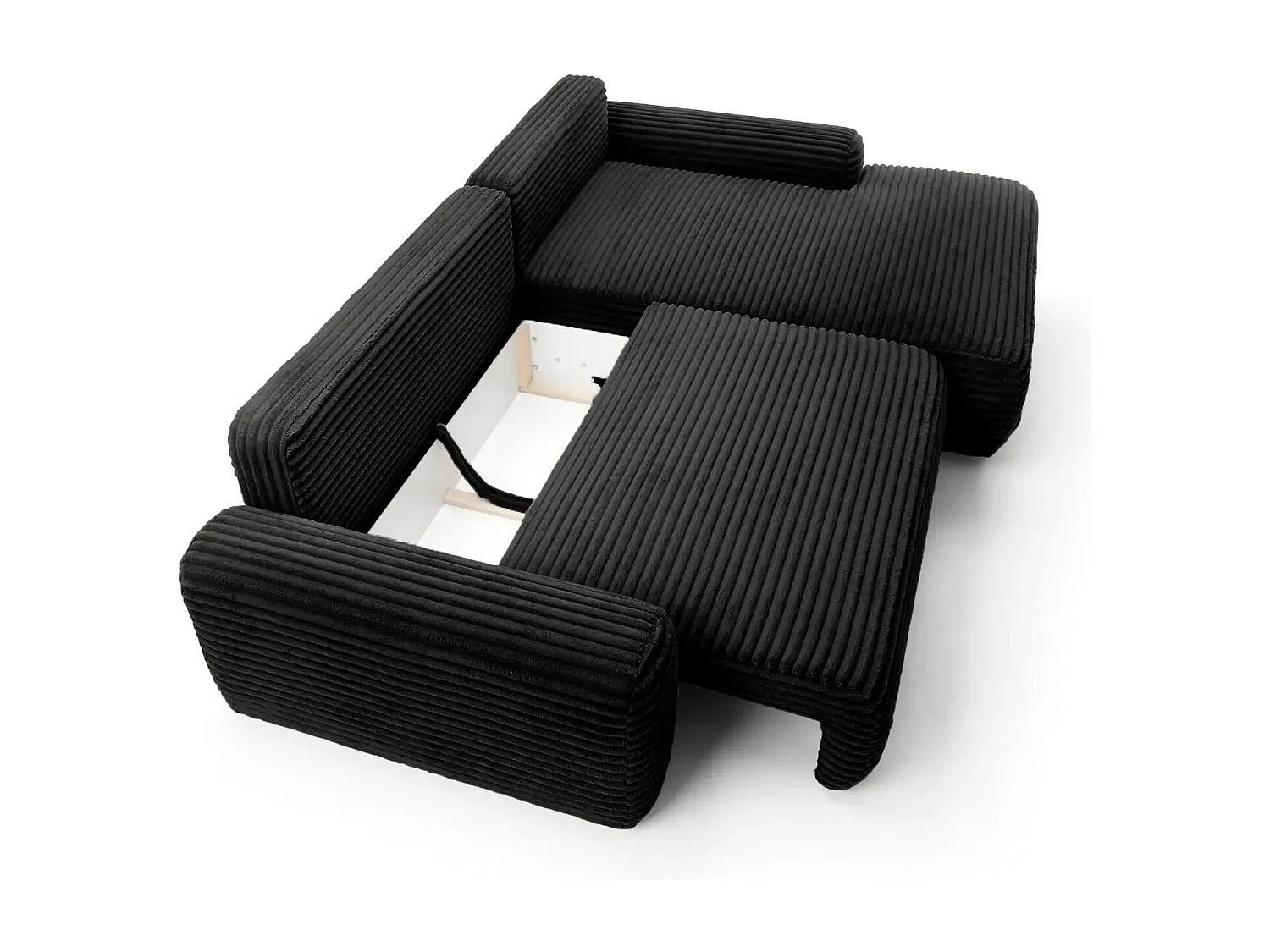 OLYMPE - Canapé d'angle velours cotelé - Noir - Droit