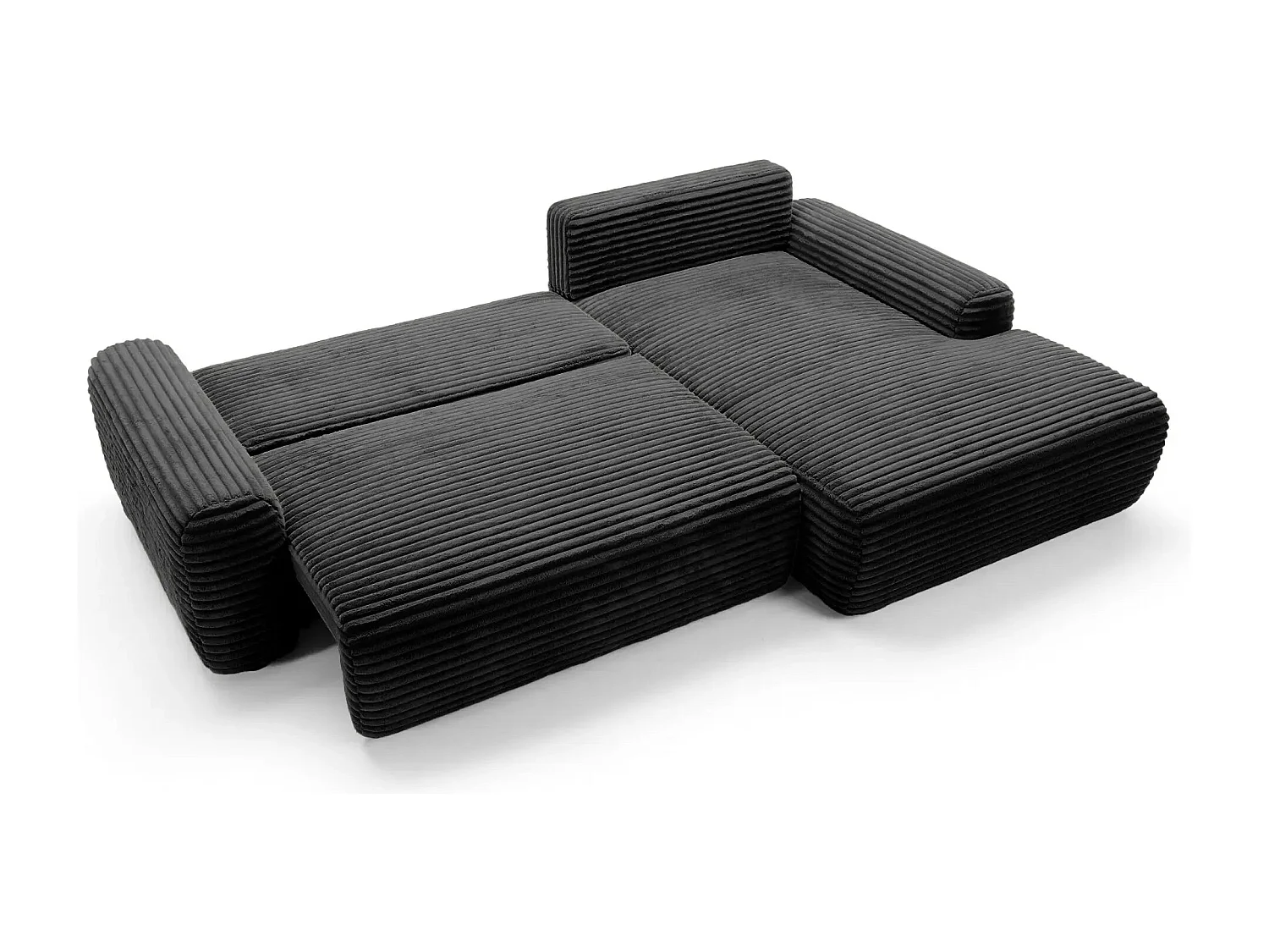 OLYMPE - Canapé d'angle velours cotelé - Noir - Droit