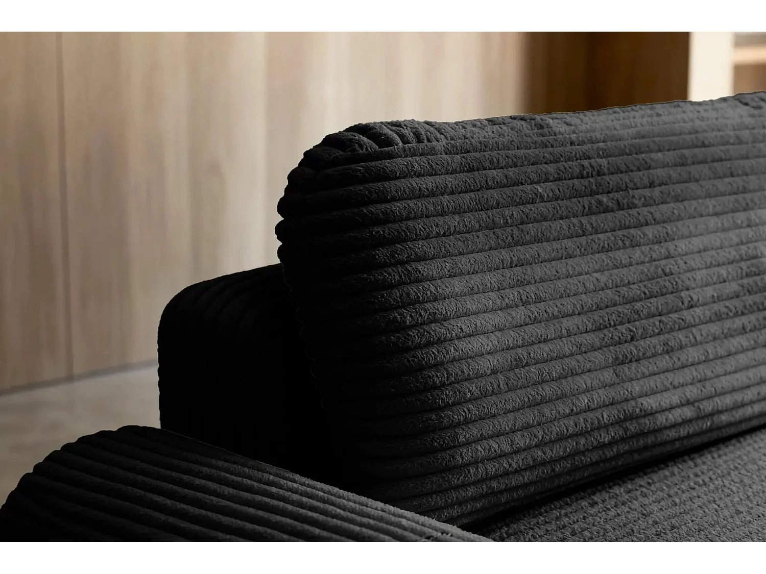 OLYMPE - Canapé d'angle velours cotelé 4 places - Noir - Droit