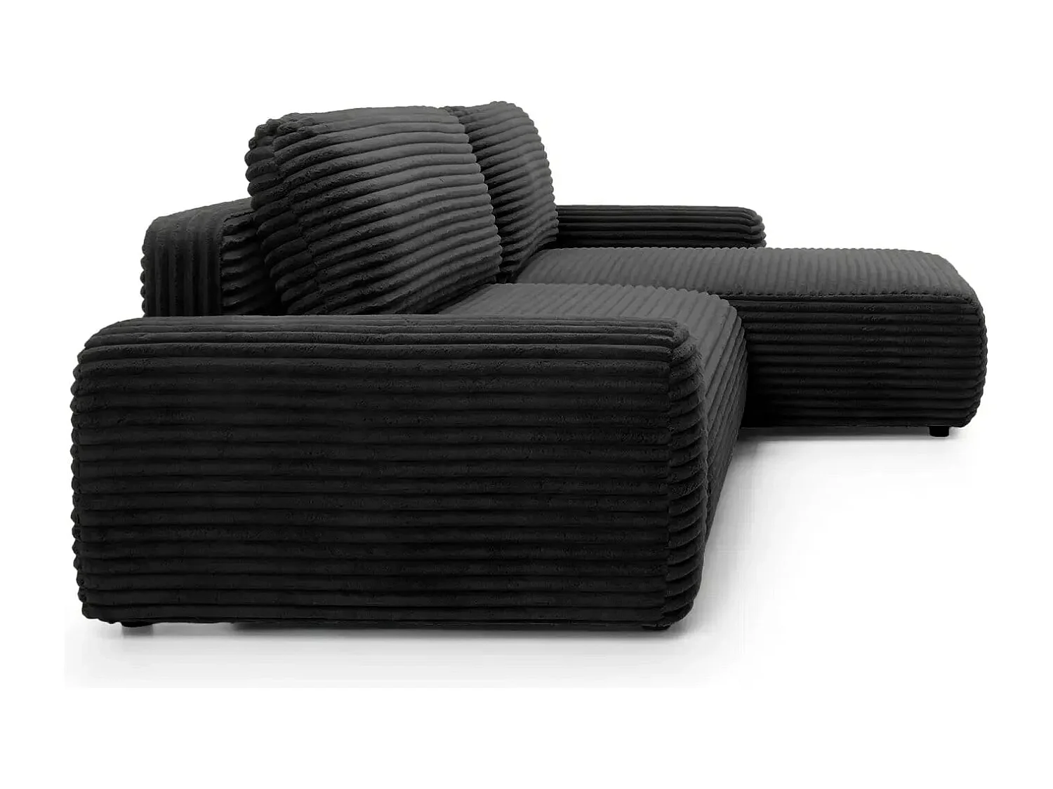 OLYMPE - Canapé d'angle velours cotelé 4 places - Noir - Droit