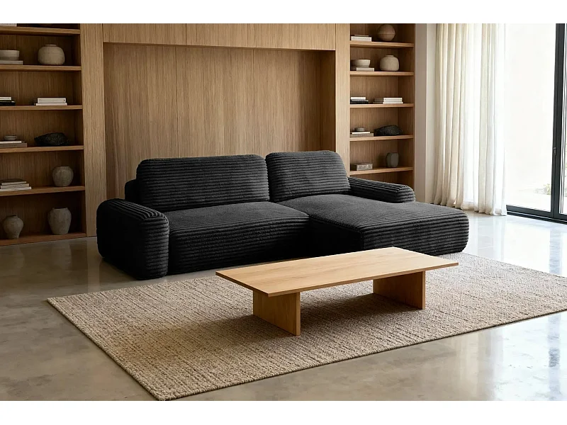 OLYMPE - Canapé d'angle velours cotelé 4 places - Noir - Droit