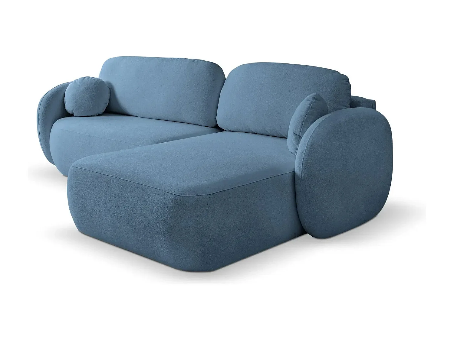 SANTIAGO - Canapé d'angle tissu bouclette - Bleu - Droit