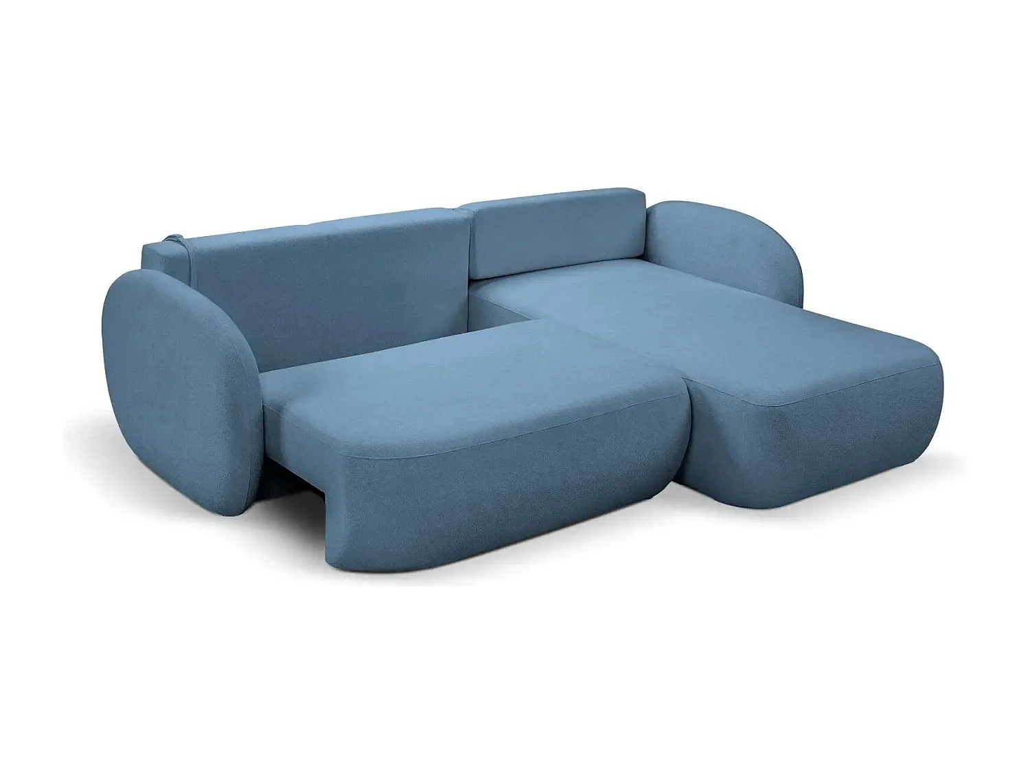 SANTIAGO - Canapé d'angle tissu bouclette - Bleu - Droit