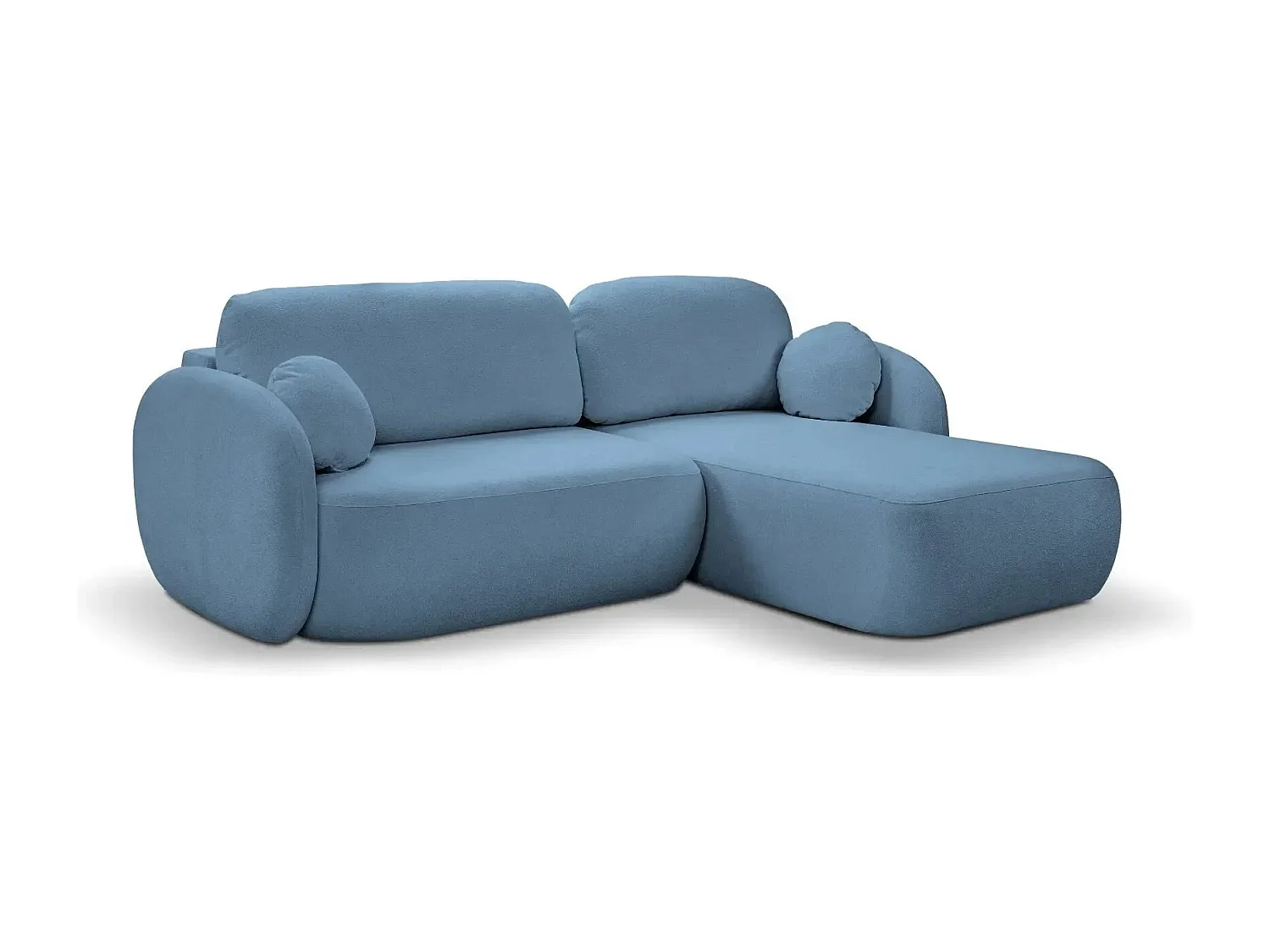 SANTIAGO - Canapé d'angle tissu bouclette - Bleu - Droit