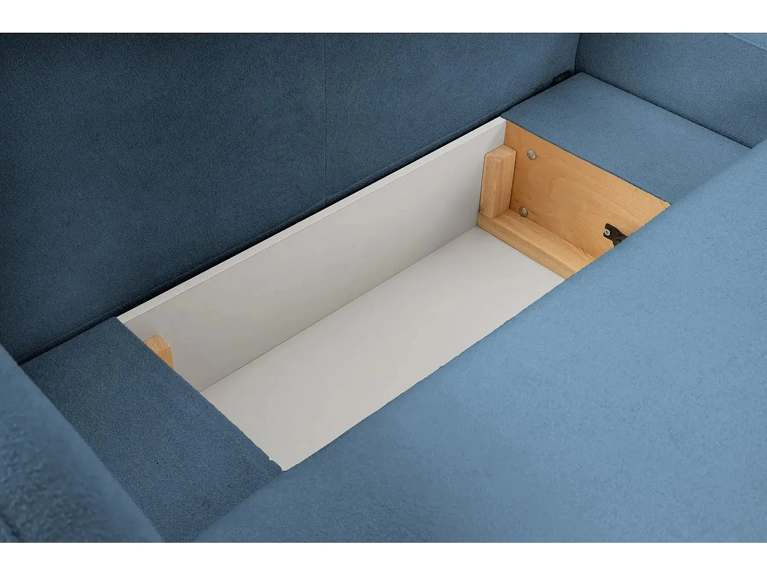 SANTIAGO - Canapé d'angle tissu bouclette - Bleu - Droit