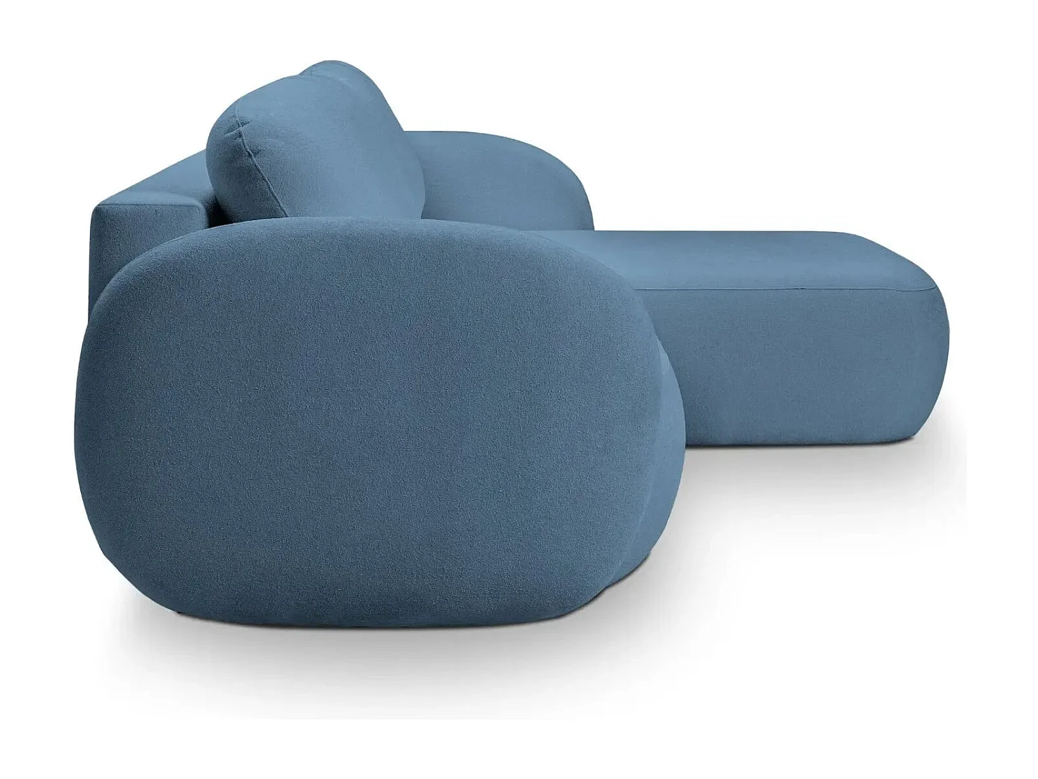 SANTIAGO - Canapé d'angle tissu bouclette - Bleu - Droit