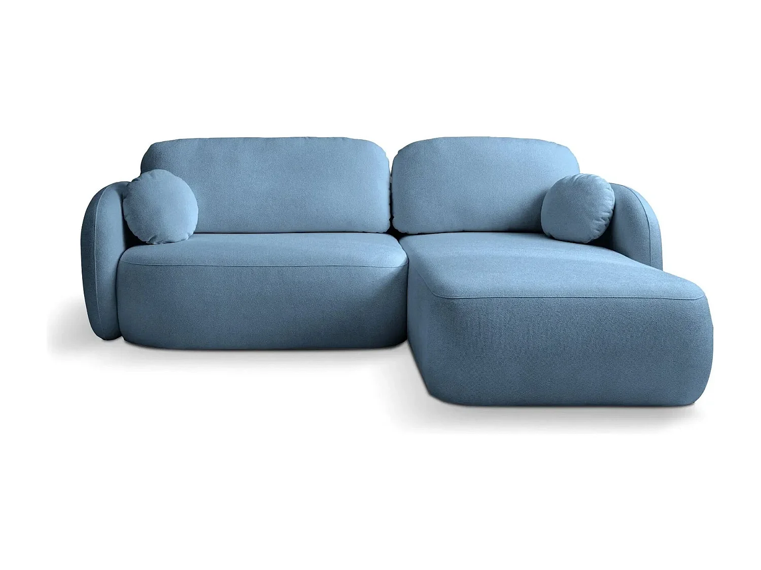 SANTIAGO - Canapé d'angle tissu bouclette - Bleu - Droit