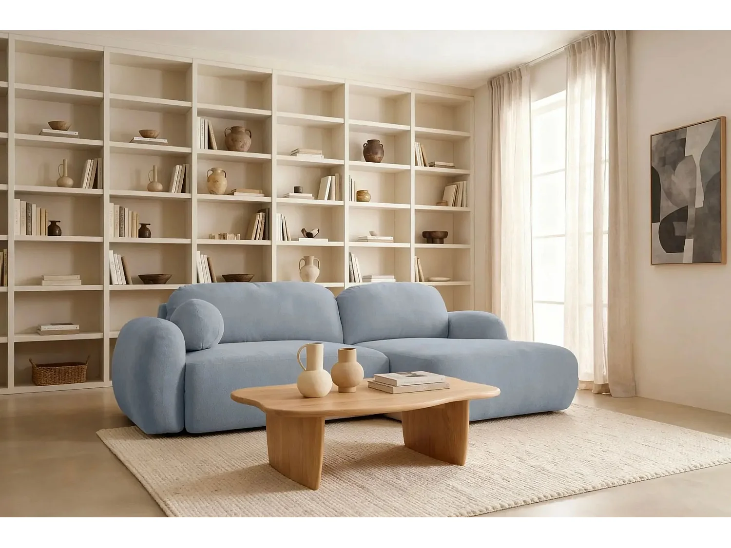 MARTIN - Canapé d'angle - Bleu - Droit