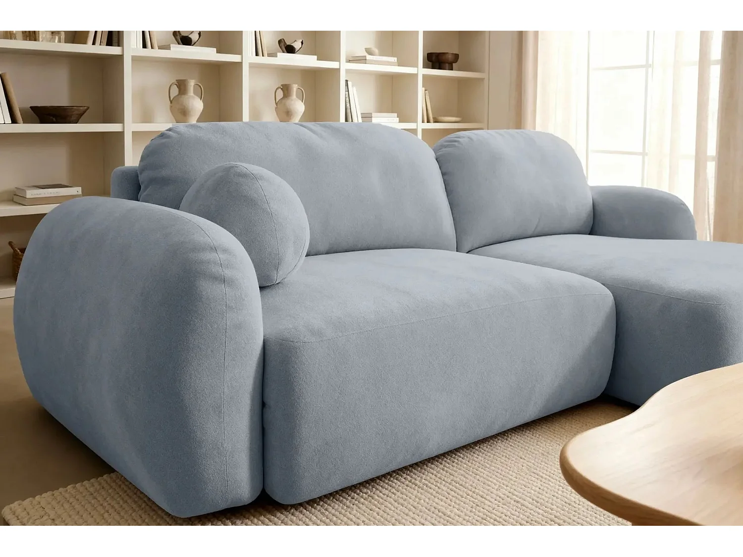 MARTIN - Canapé d'angle 3 places  tissu chenille - Bleu - Droit