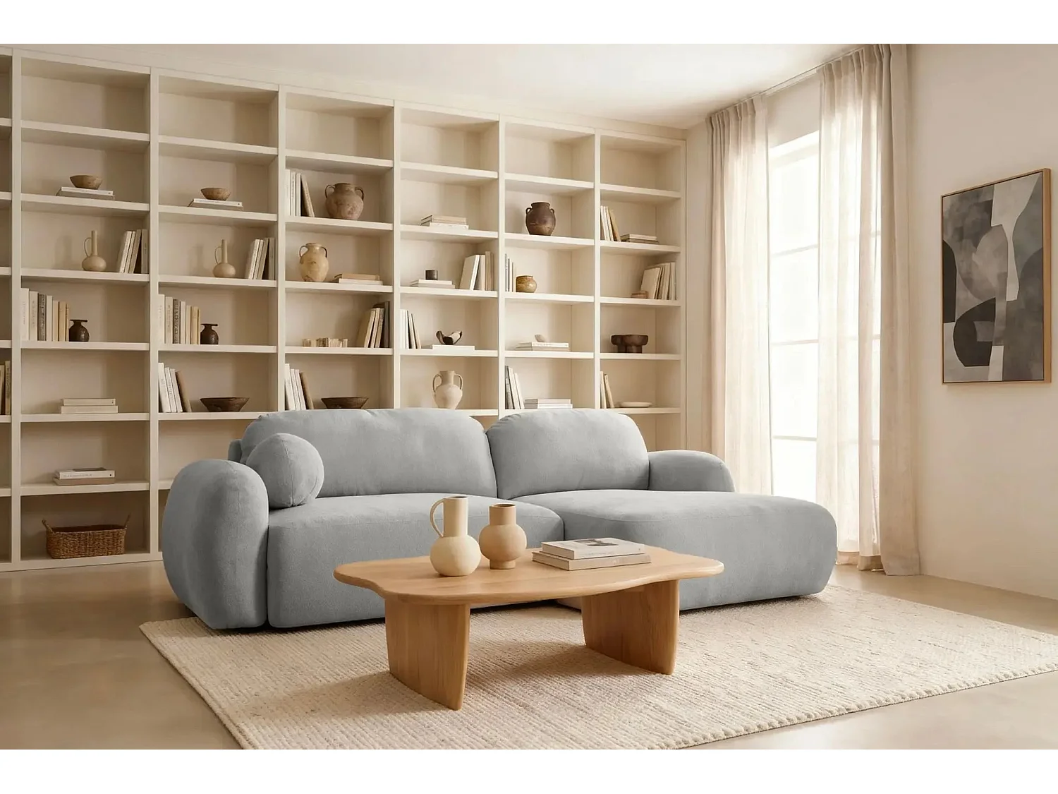 MARTIN - Canapé d'angle - Gris Clair - Droit