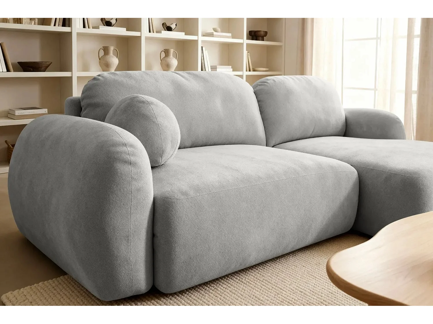 MARTIN - Canapé d'angle 3 places  tissu chenille - Gris Clair - Droit