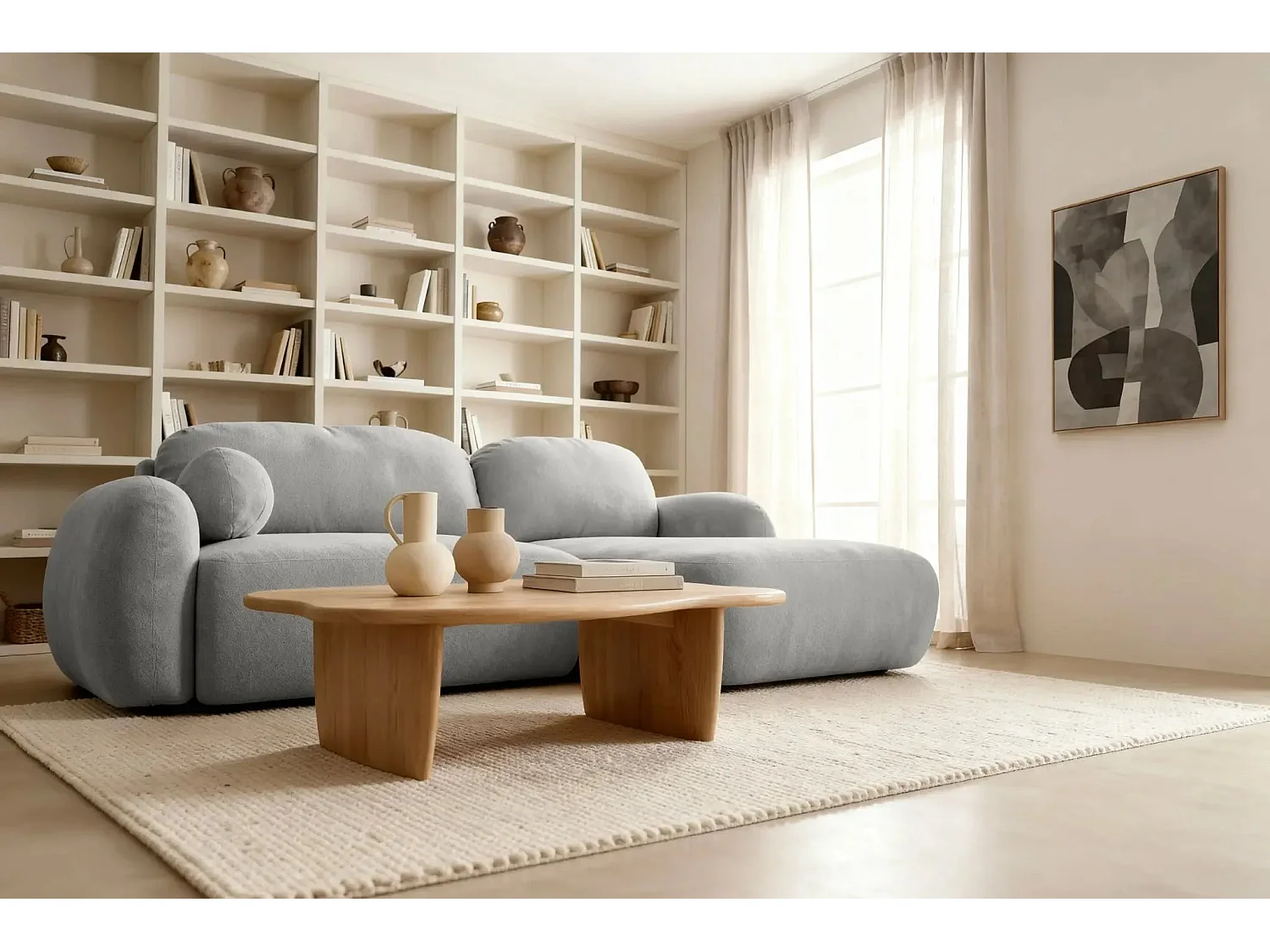 MARTIN - Canapé d'angle 3 places  tissu chenille - Gris Clair - Droit