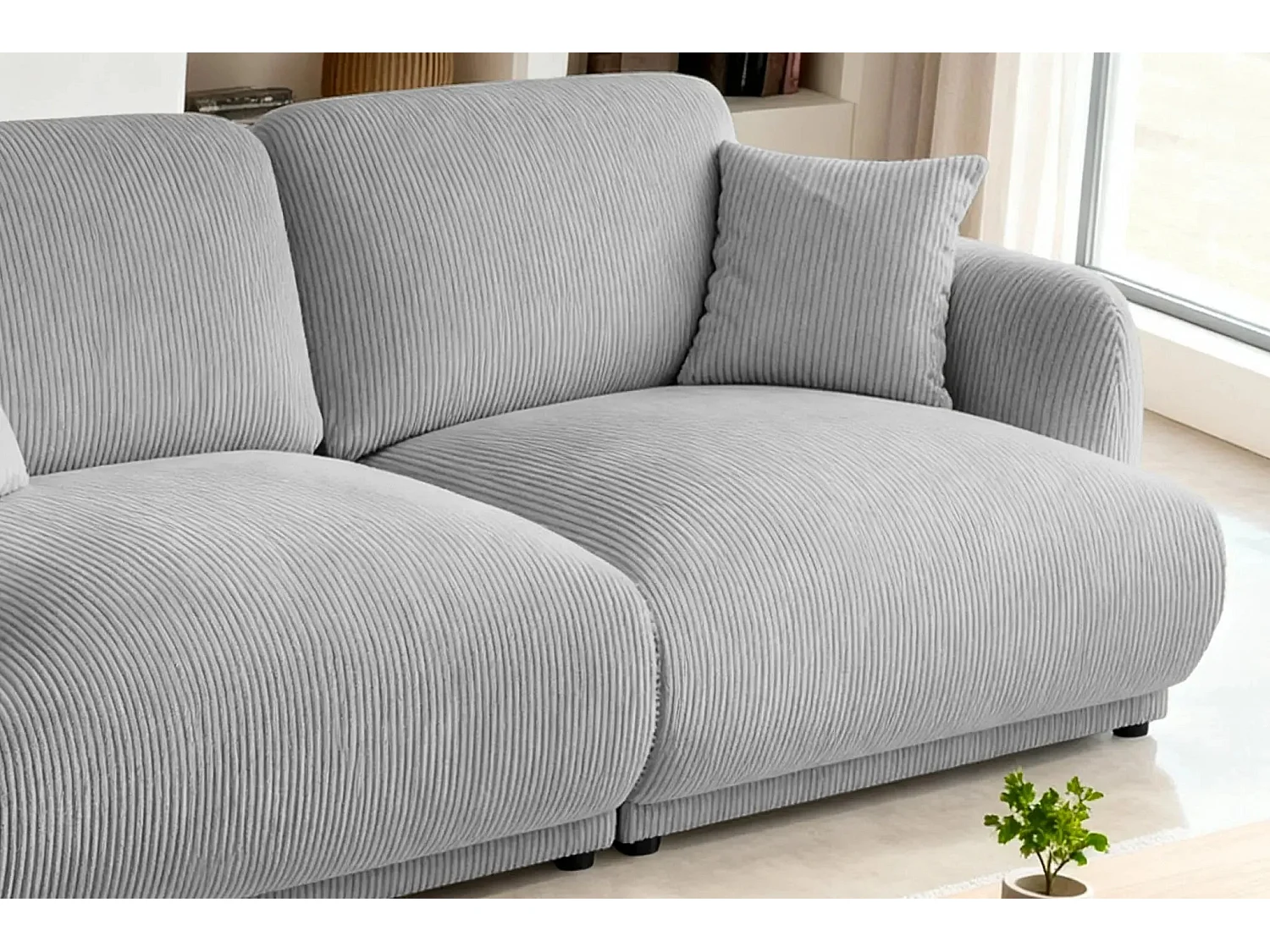 ROSALIE - Canapé droit 2 places velours cotelé 2 places - Gris Clair