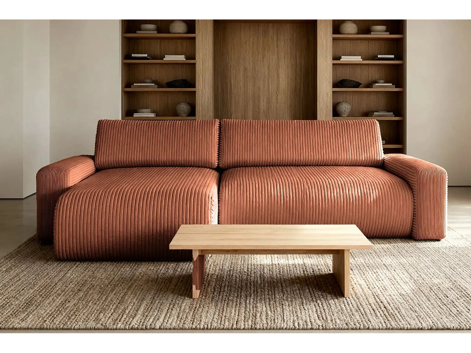 LUCIE - Canapé d'angle velours cotelé 4 places - Terracotta