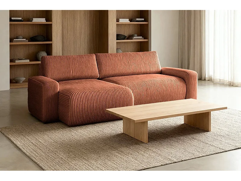 LUCIE - Canapé d'angle velours cotelé 4 places - Terracotta