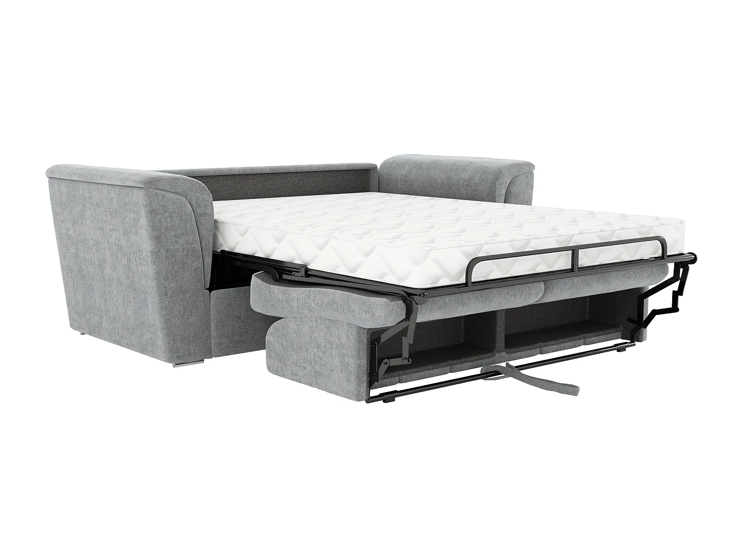 Canapé 3 places convertible express en tissu texturé gris - Couchage 140 cm - Matelas 14 cm - RIZORA