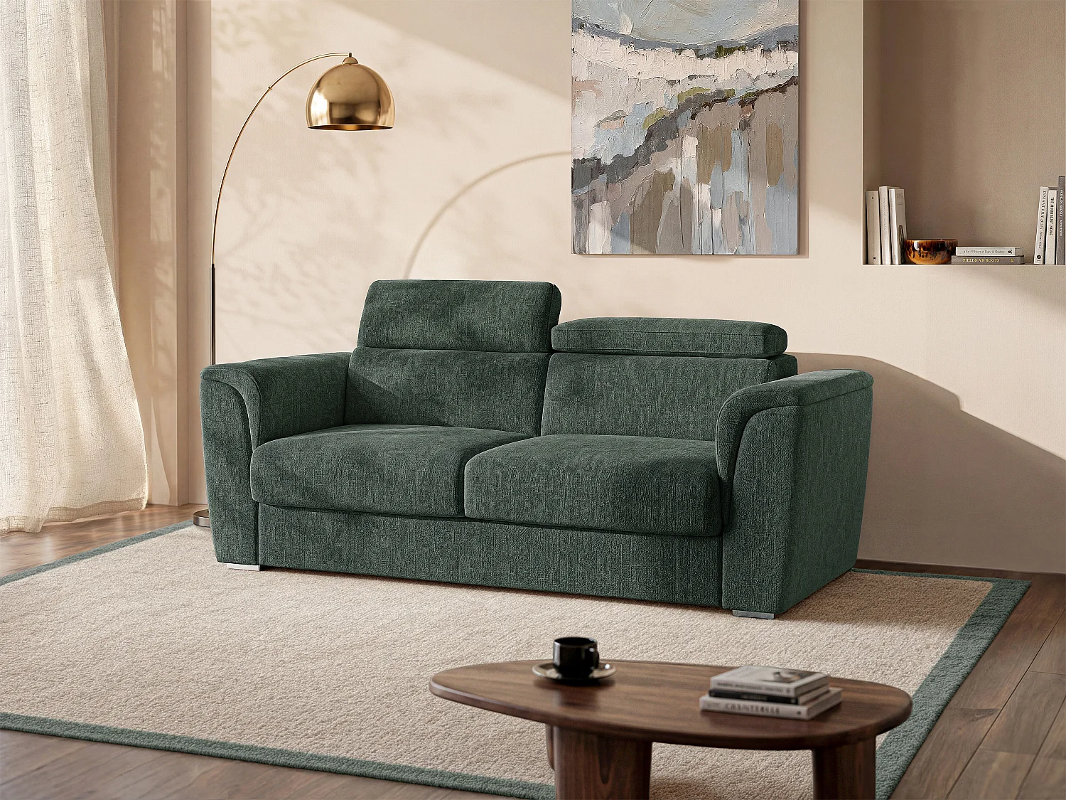 Schlafsofa mit Matratze 3-Sitzer - Strukturstoff - Grün - Liegefläche 140 cm - Matratze 14 cm - RIZORA