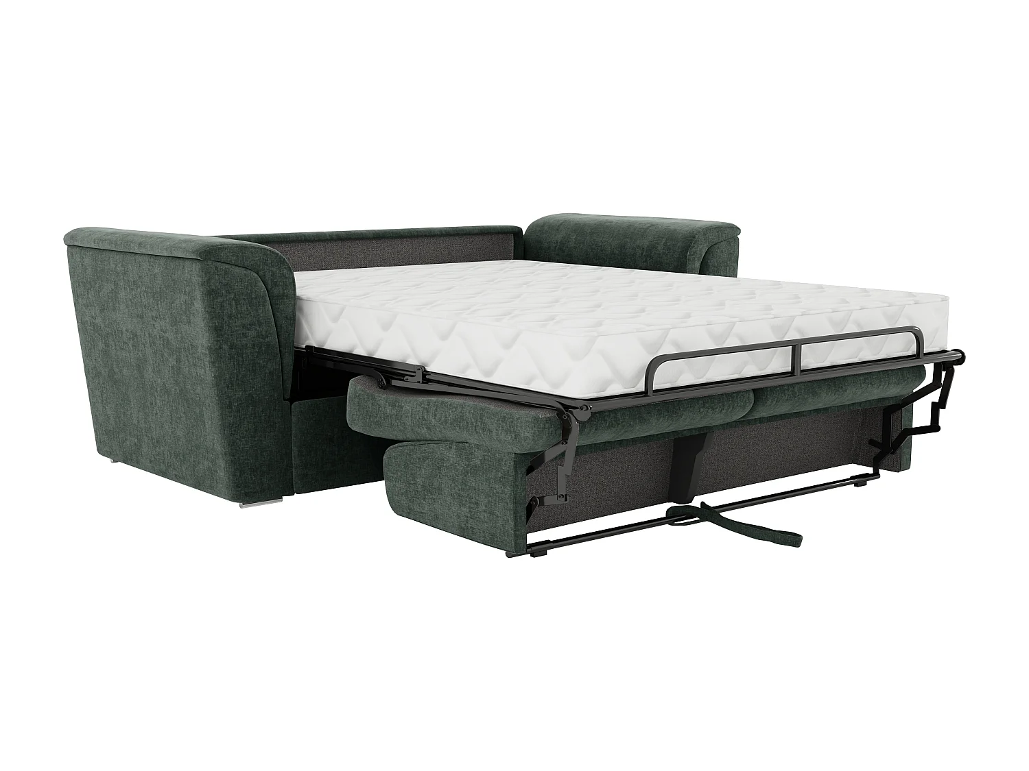 Canapé 3 places convertible express en tissu texturé vert - Couchage à lattes larges 140 cm - Matelas 14 cm - RIZORA