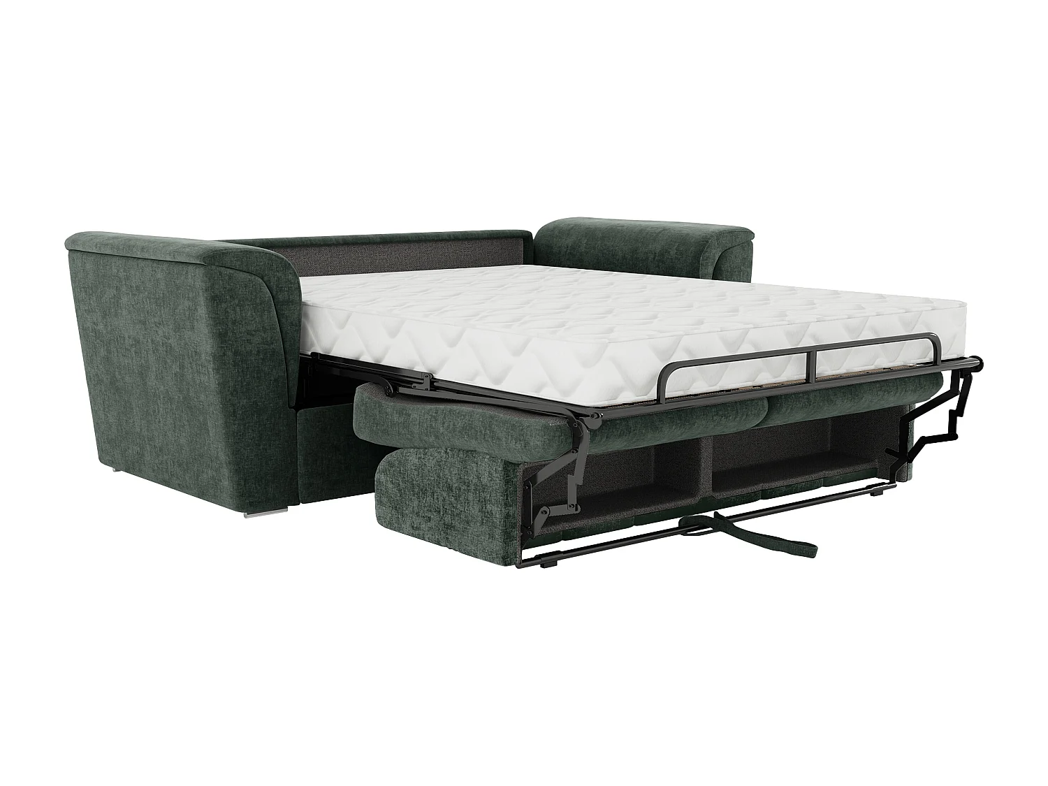 Canapé 3 places convertible express en tissu texturé vert - Couchage à lattes larges 140 cm - Matelas 18 cm - RIZORA