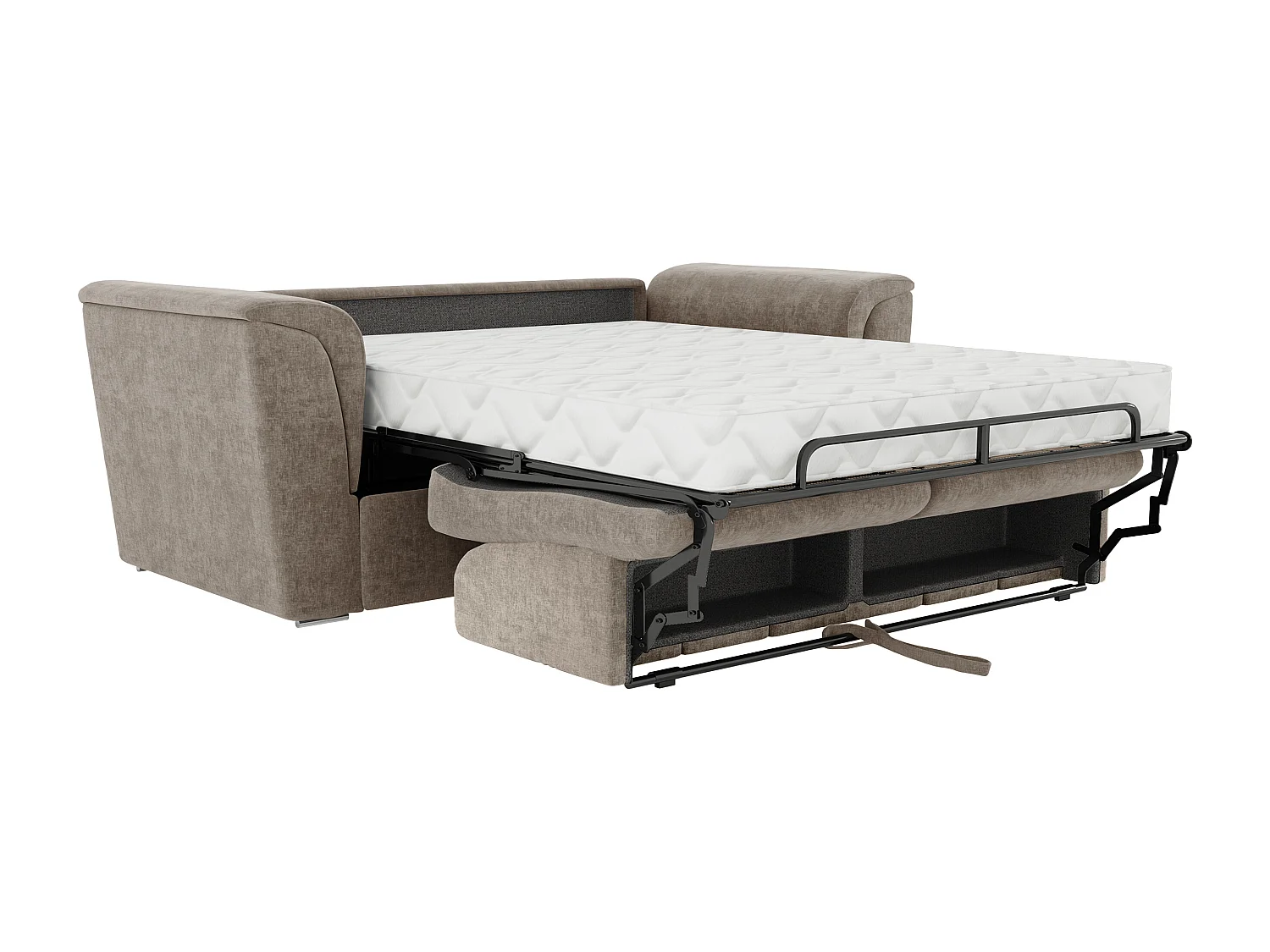 Canapé 3 places convertible express en tissu texturé taupe - Couchage à lattes larges 140 cm - Matelas 18 cm - RIZORA