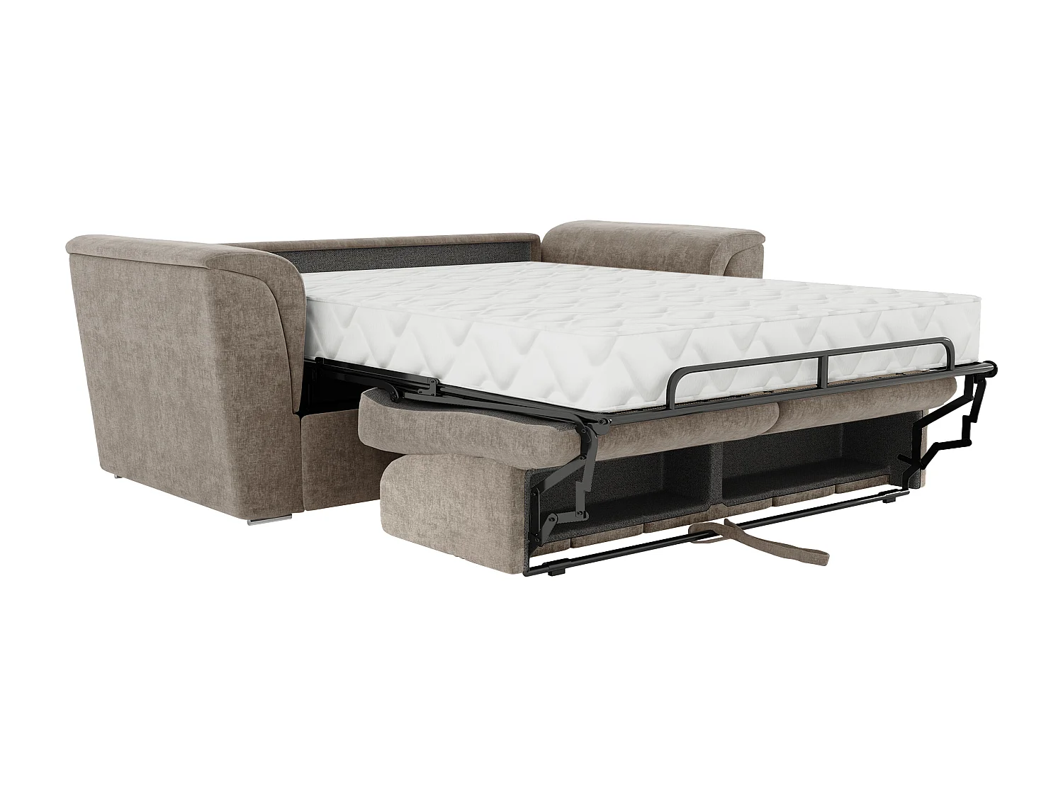 Canapé 3 places convertible express en tissu texturé taupe - Couchage 140 cm - Matelas 22 cm avec mémoire de forme - RIZORA