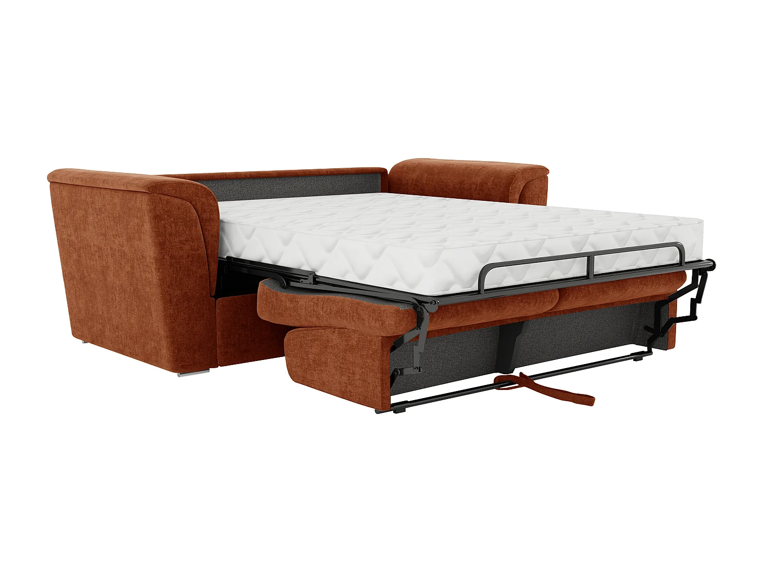Canapé 3 places convertible express en tissu texturé terracotta - Couchage 140 cm - Matelas 14 cm - RIZORA