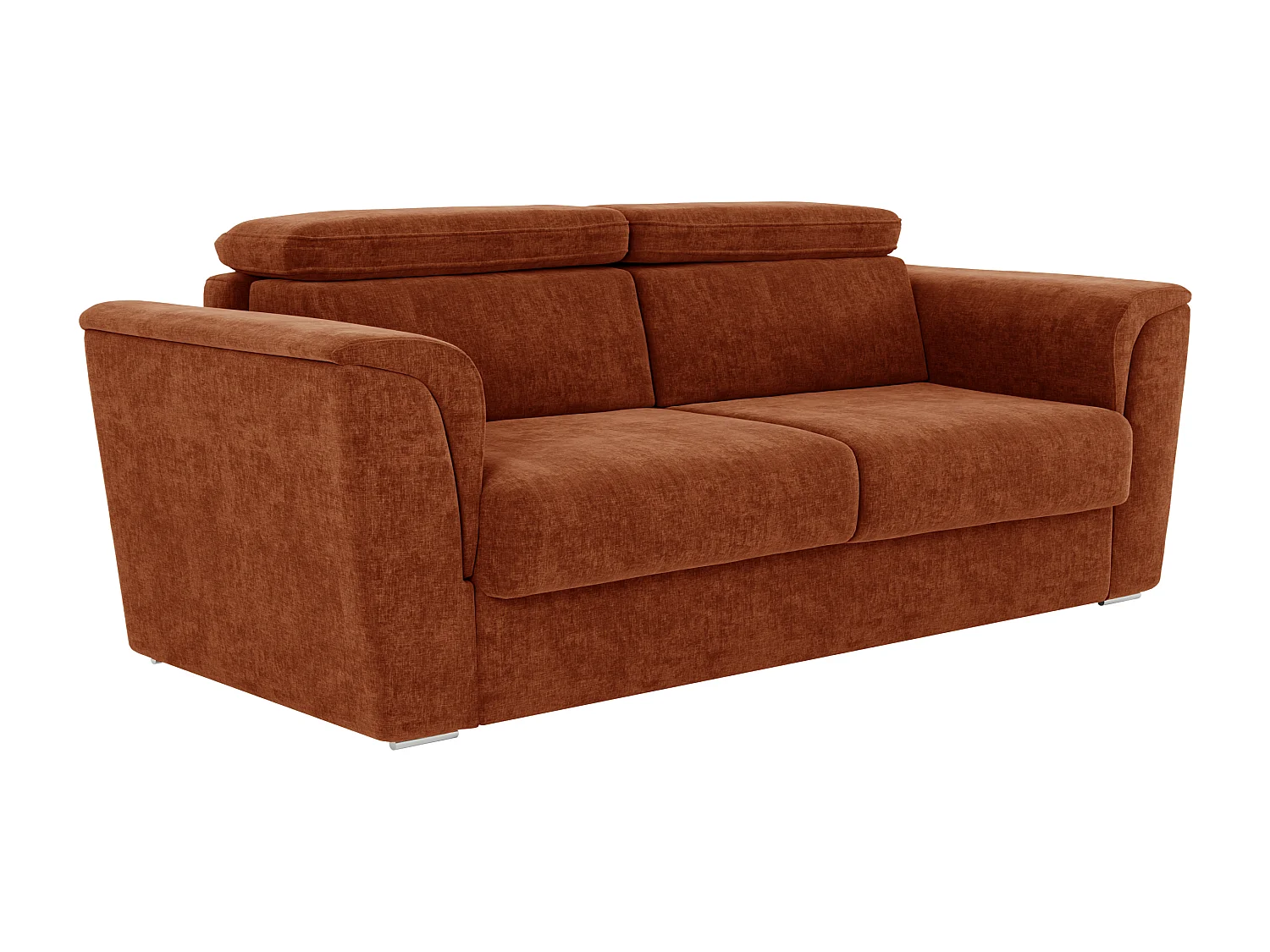 Canapé 3 places convertible express en tissu texturé terracotta - Couchage à lattes larges 140 cm - Matelas 14 cm - RIZORA