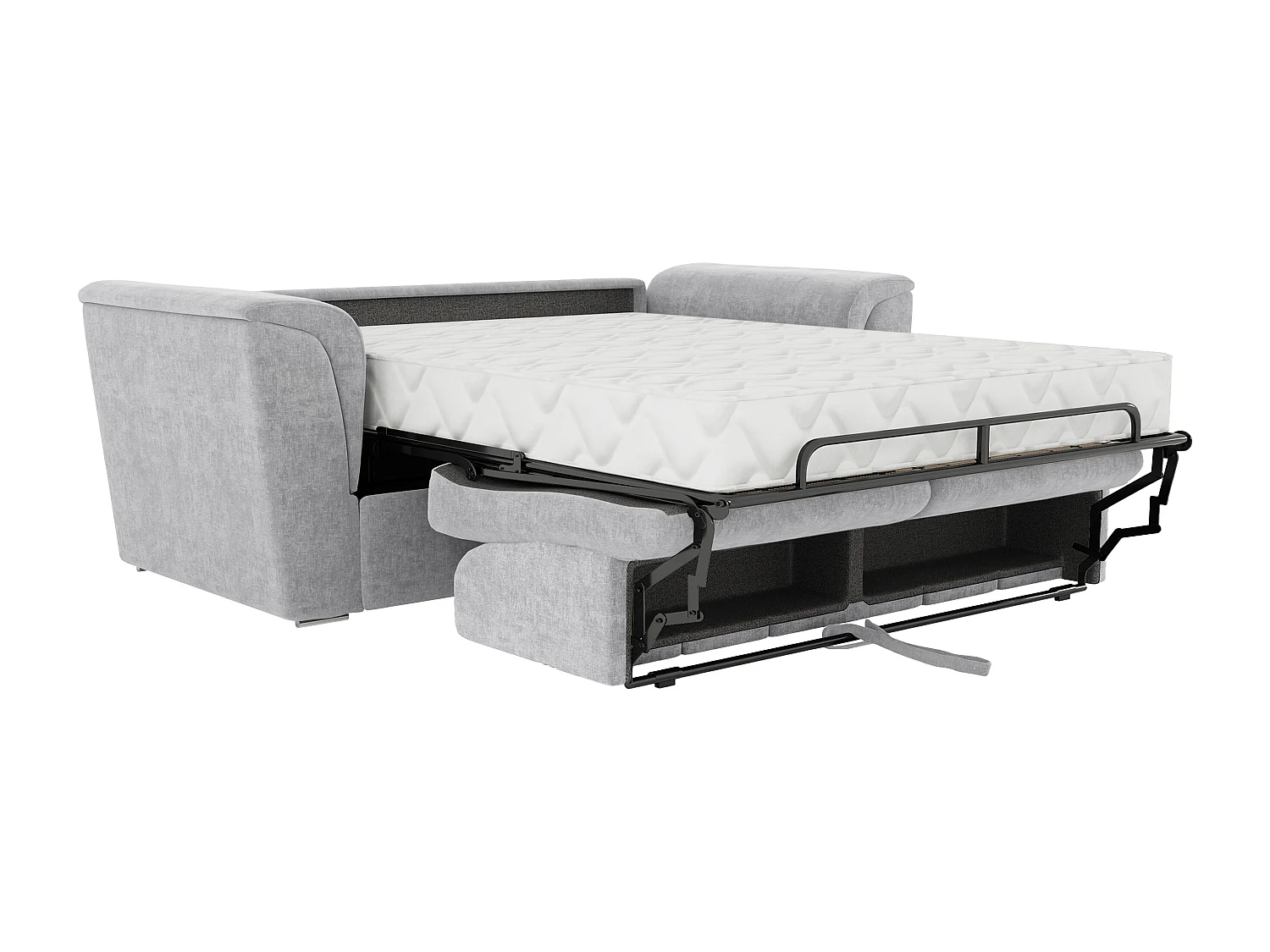Canapé 3 places convertible express en tissu texturé gris clair - Couchage à lattes larges 140 cm - Matelas 22 cm avec mémoire de forme - RIZORA