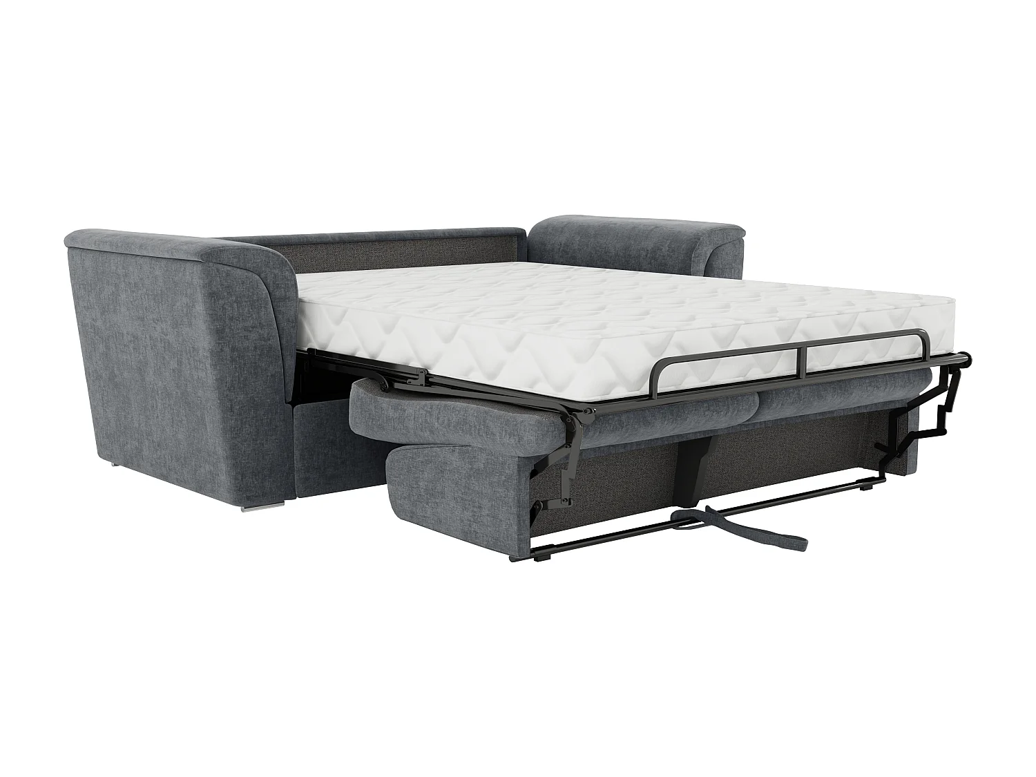 Canapé 3 places convertible express en tissu texturé gris anthracite - Couchage à lattes larges 140 cm - Matelas 14 cm - RIZORA