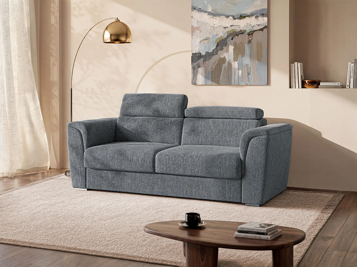 Schlafsofa mit Matratze 3-Sitzer - Strukturstoff - Anthrazitgrau - Liegefläche 140 cm - Matratze 18 cm - RIZORA