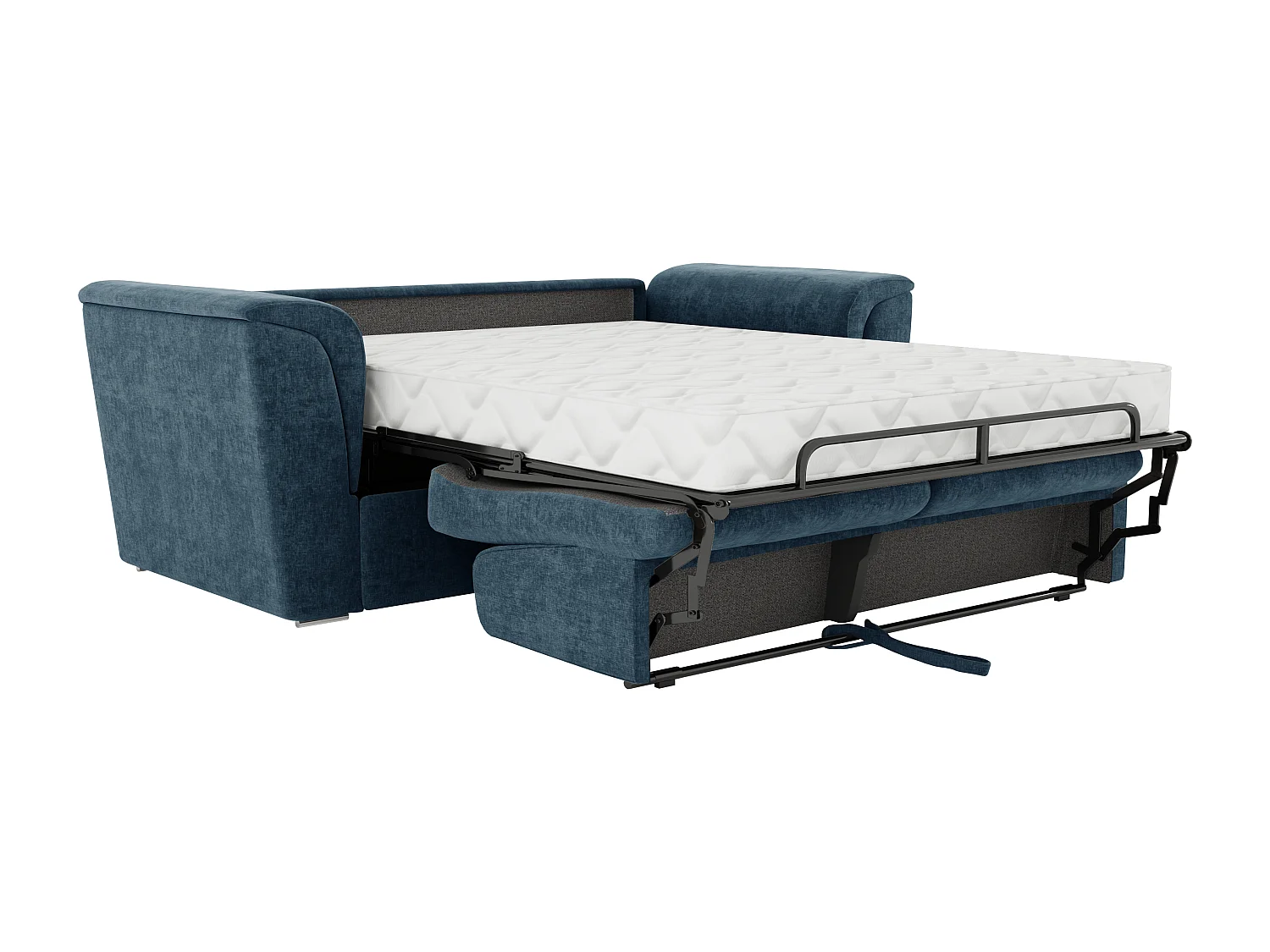Canapé 3 places convertible express en tissu texturé bleu - Couchage à lattes larges 140 cm - Matelas 14 cm - RIZORA