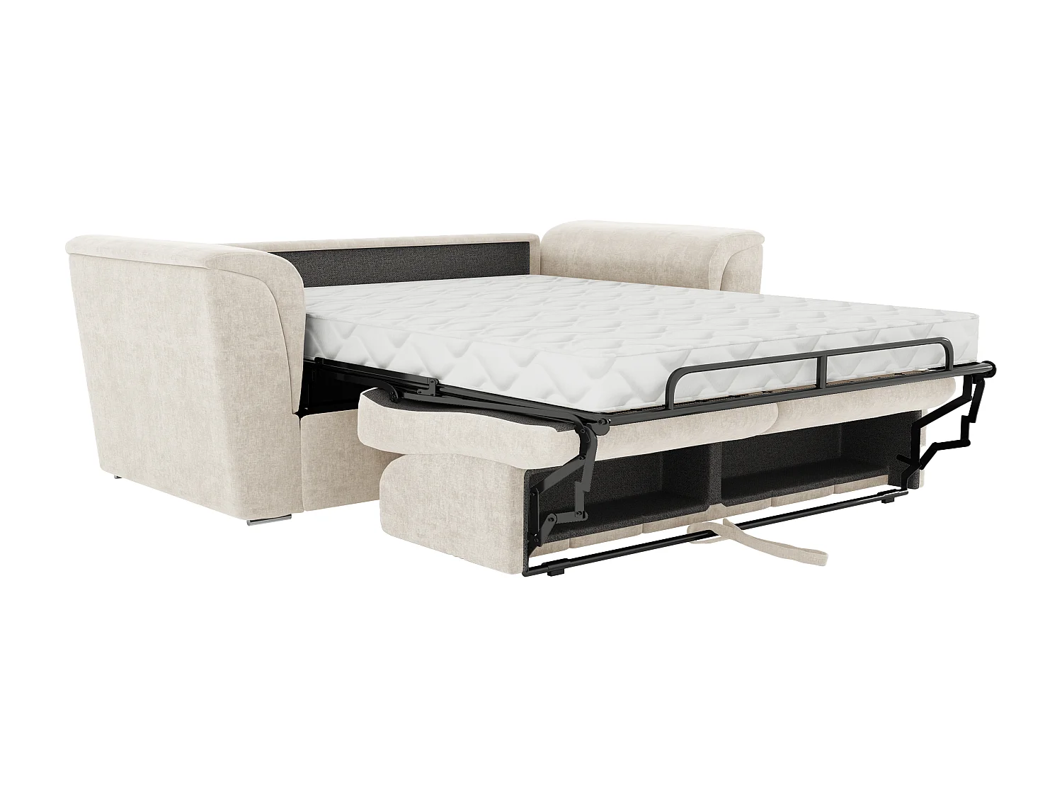Canapé 4 places convertible express en tissu texturé beige - Couchage 160 cm - Matelas 14 cm - RIZORA