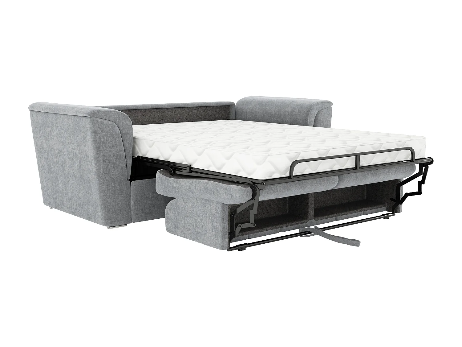 Canapé 4 places convertible express en tissu texturé gris - Couchage 160 cm - Matelas 14 cm - RIZORA