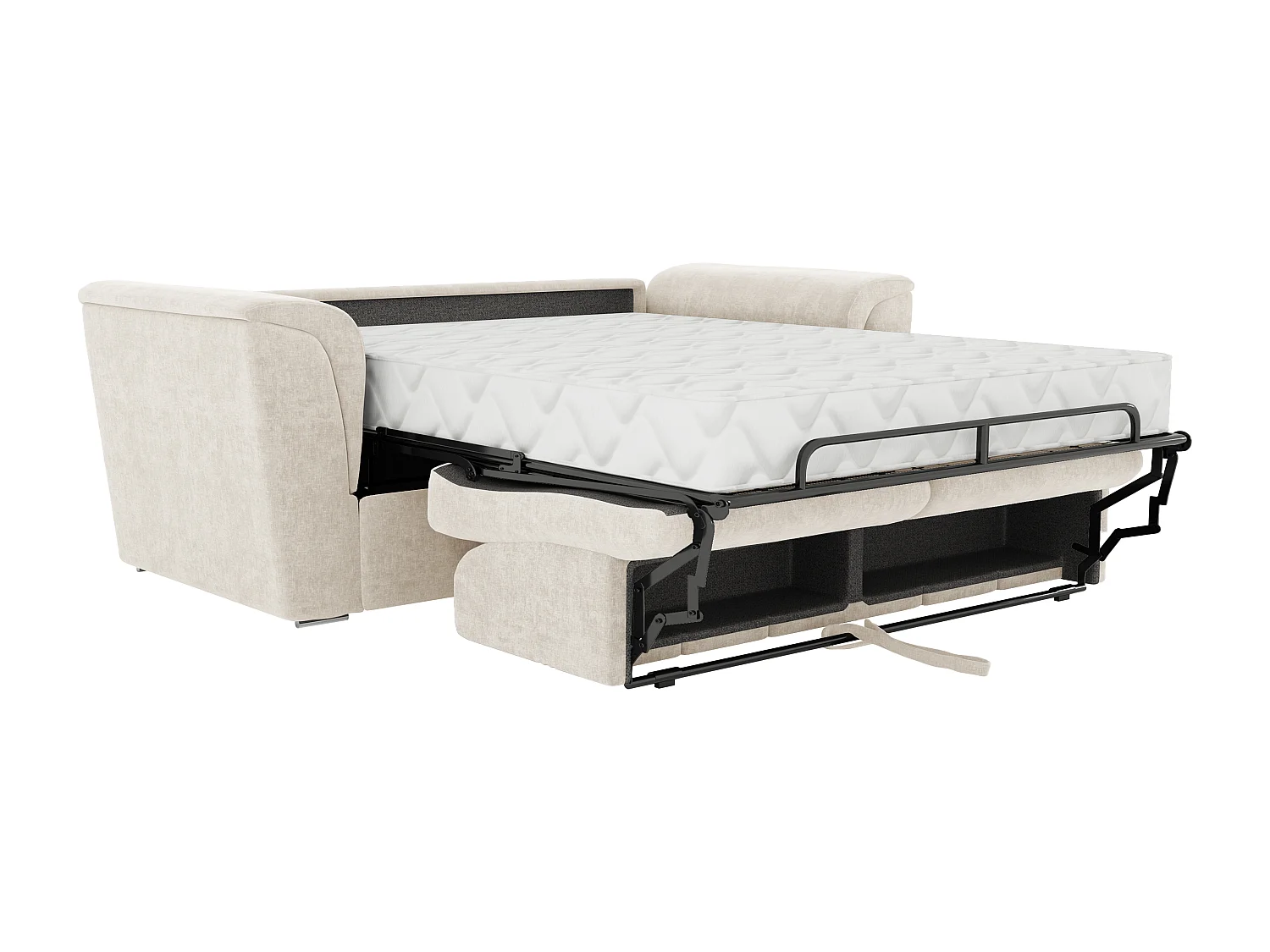 Canapé 4 places convertible express en tissu texturé beige - Couchage à lattes larges 160 cm - Matelas 22 cm avec mémoire de forme - RIZORA