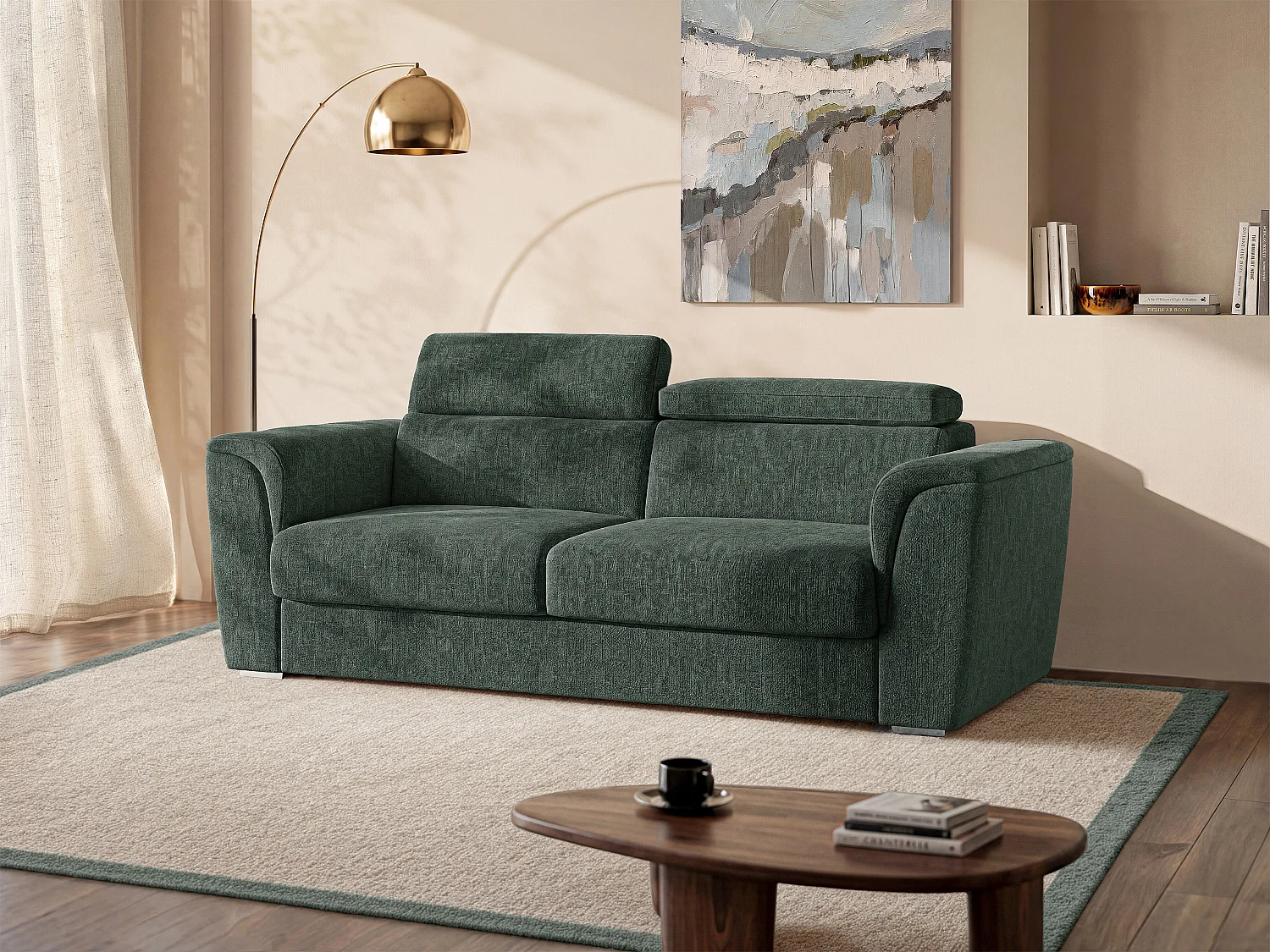 Schlafsofa mit Matratze 4-Sitzer - Strukturstoff - Grün - Liegefläche 160 cm - Matratze 14 cm - RIZORA