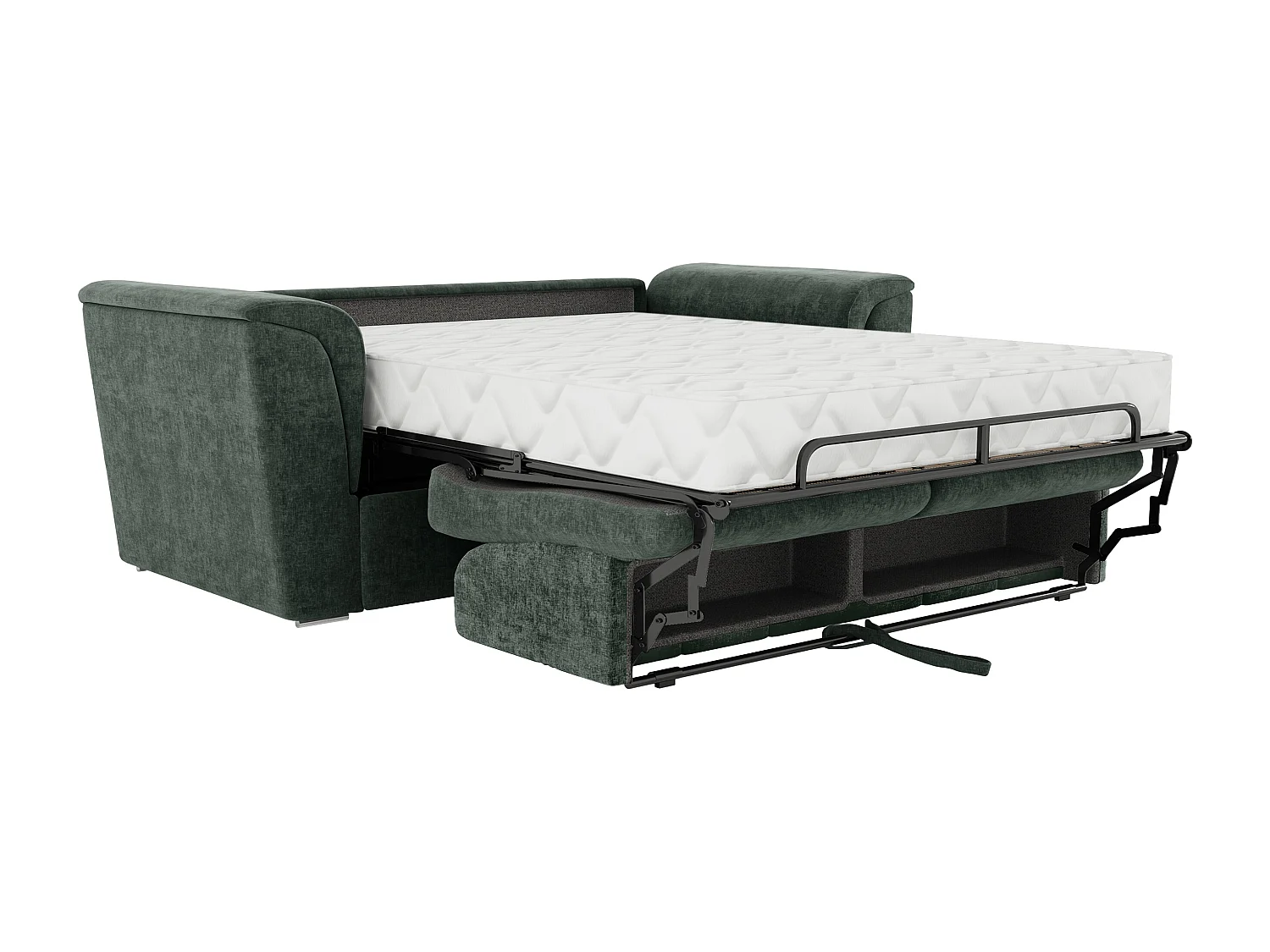 Canapé 4 places convertible express en tissu texturé vert - Couchage à lattes larges 160 cm - Matelas 22 cm avec mémoire de forme - RIZORA