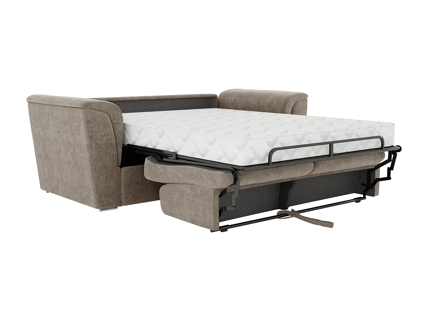 Canapé 4 places convertible express en tissu texturé taupe - Couchage à lattes larges 160 cm - Matelas 14 cm - RIZORA