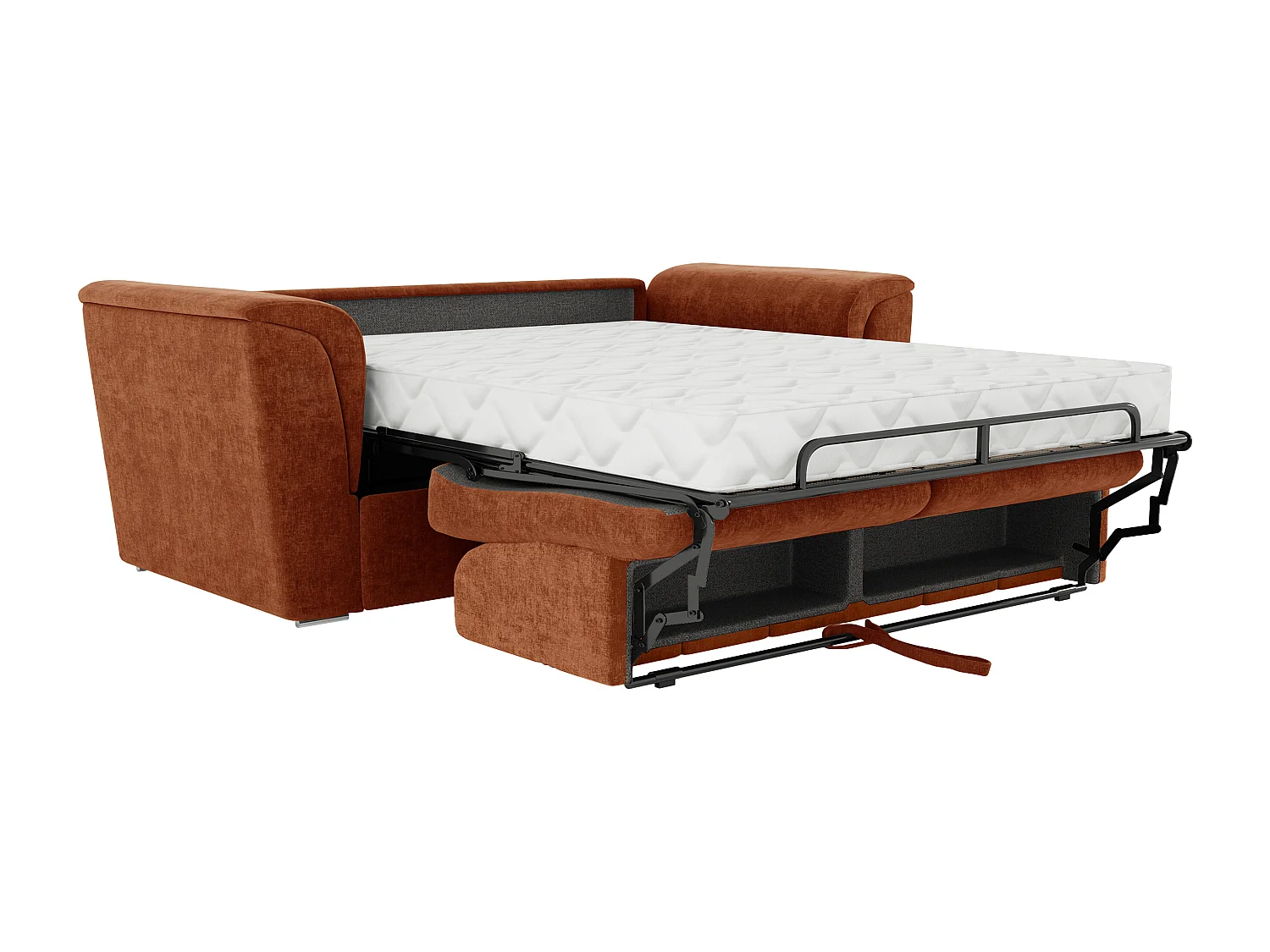 Canapé 4 places convertible express en tissu texturé terracotta - Couchage 160 cm - Matelas 18 cm - RIZORA